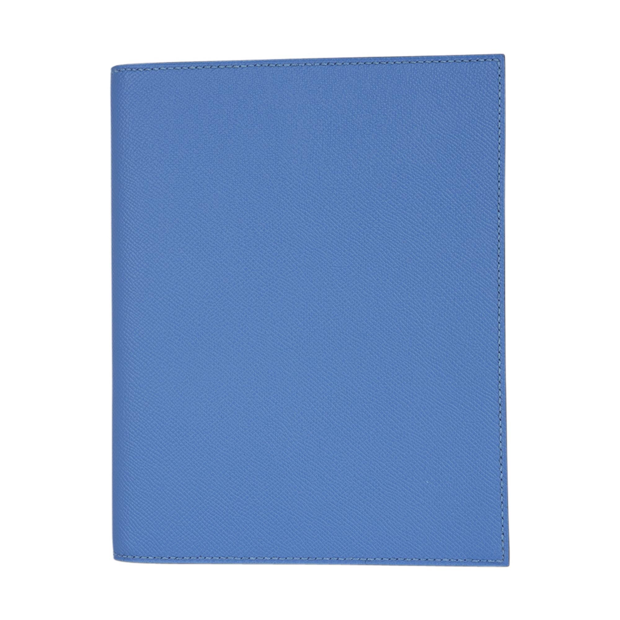 Mightychic offers a guaranteed authentic Hermes Semainier  Agenda Cover featured in Blue Agate.
Sleek clean lines create this timeless chic Hermes agenda.
Epsom leather.
Tone on tone stitching.
Inside slot pocket.
Comes with signature Hermes