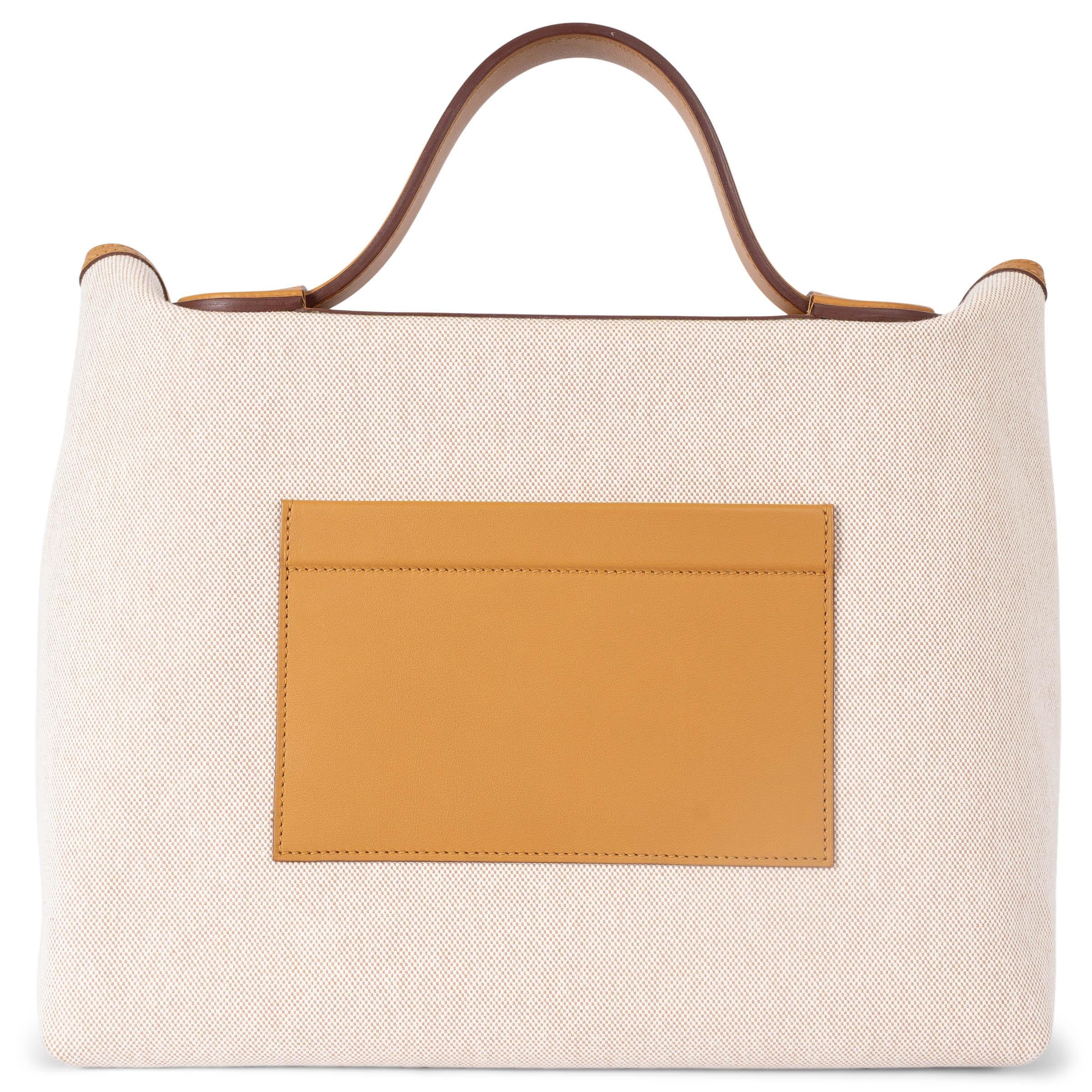Beige HERMES Sesame Swift leather & Toile Viking canvas 24/24-35 Bag Ghw For Sale