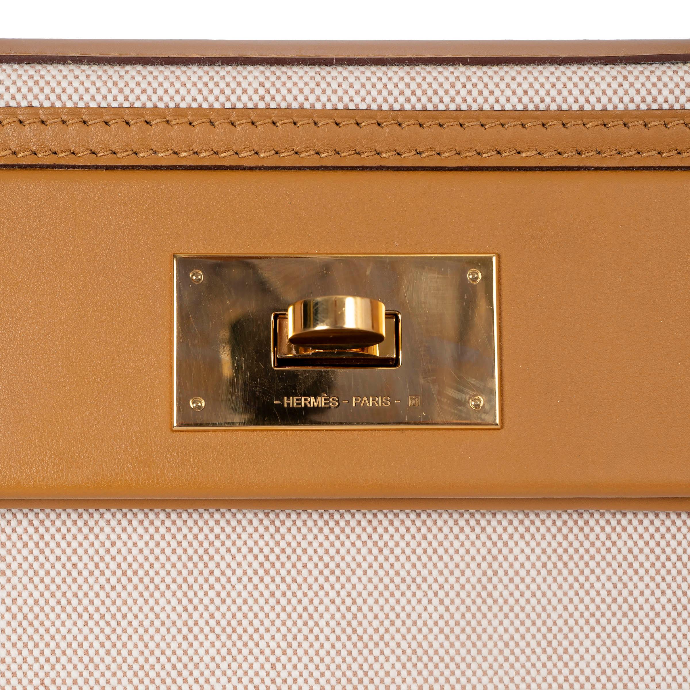 HERMES Sesame Swift leather & Toile Viking canvas 24/24-35 Bag Ghw For Sale 1