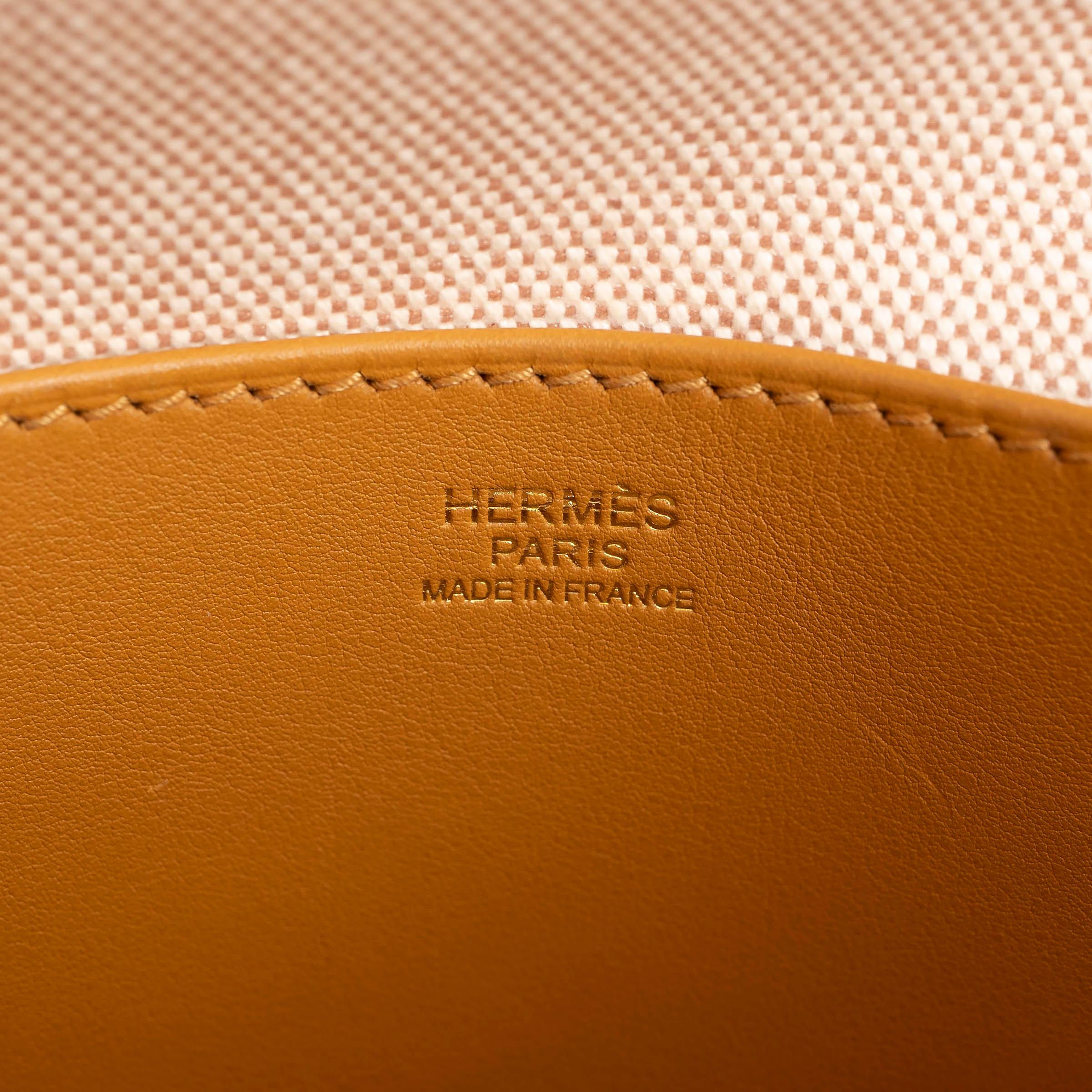 HERMES Sesame Swift leather & Toile Viking canvas 24/24-35 Bag Ghw For Sale 2