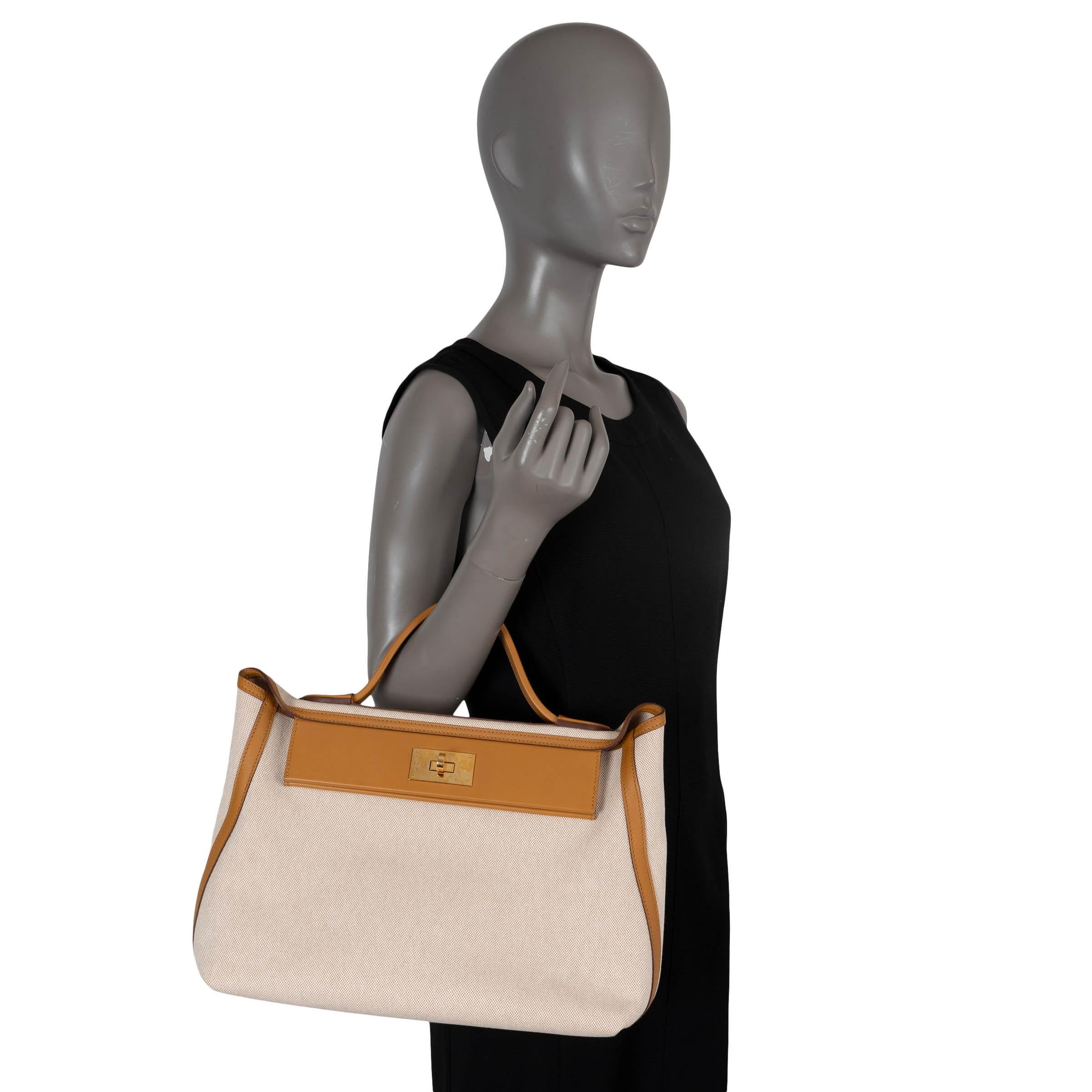 HERMES Sesame Swift leather & Toile Viking canvas 24/24-35 Bag Ghw For Sale 4
