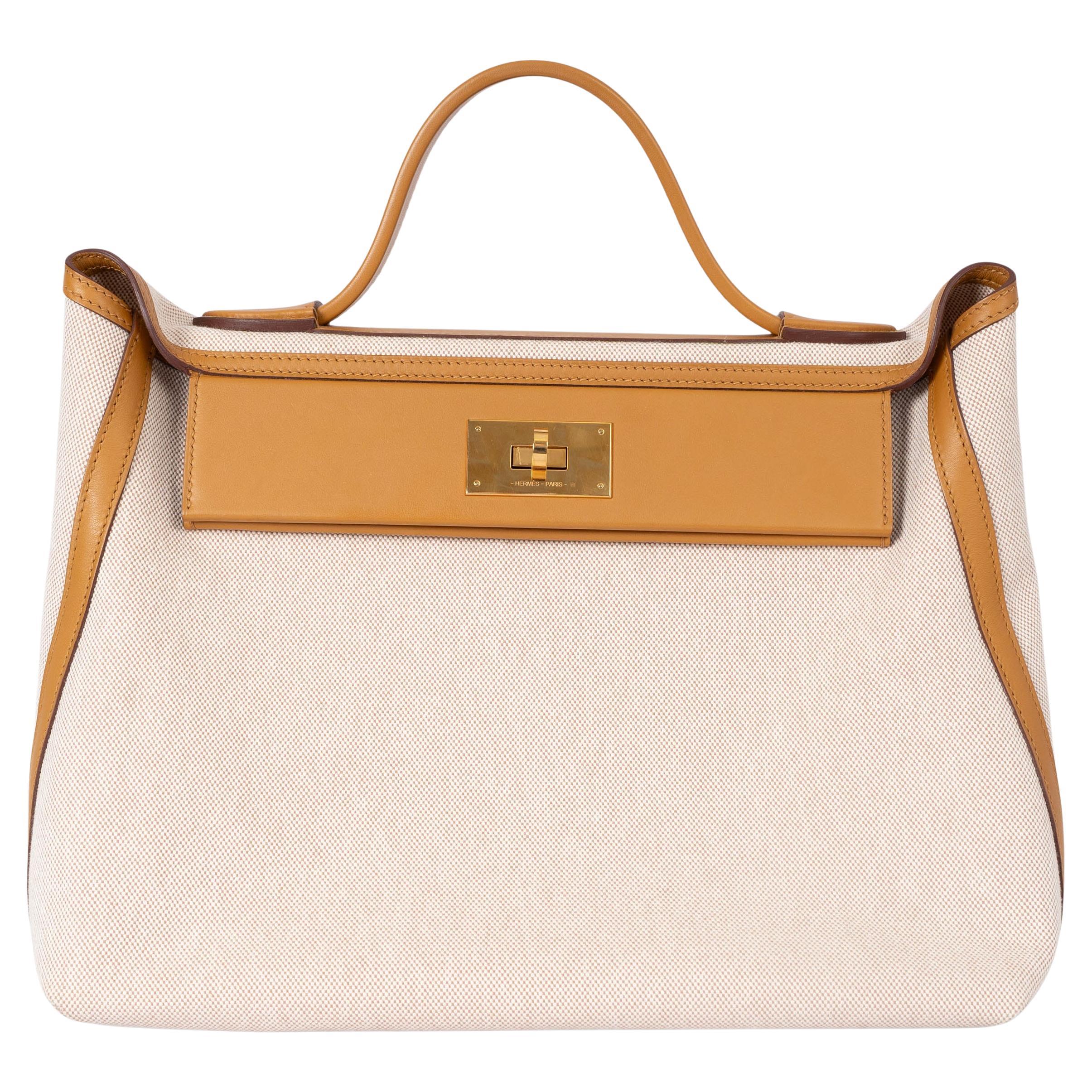 HERMES Sesame Swift leather & Toile Viking canvas 24/24-35 Bag Ghw For Sale