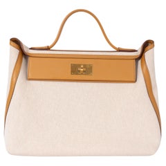 HERMES Sesame Swift leather & Toile Viking canvas 24/24-35 Bag Ghw