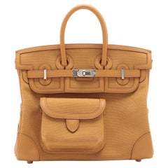 Sac à main Birkin 25 cm en cuir Swift Hermès Sesame Toile Ash PHW