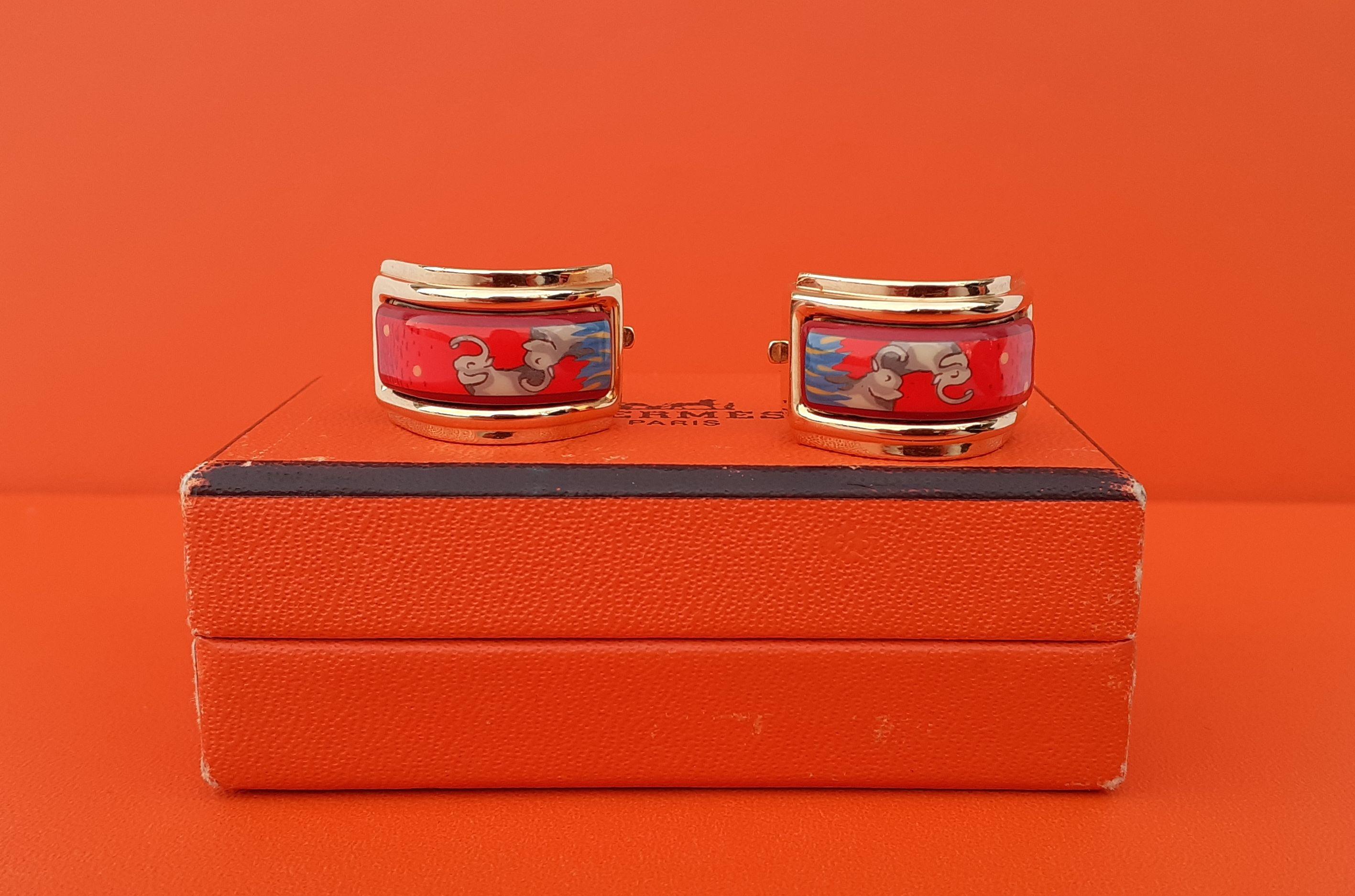 Hermès Set 2 Pulseras 2 Pendientes Esmalte Elefantes Pastando Rojo Oro 70 en venta 6