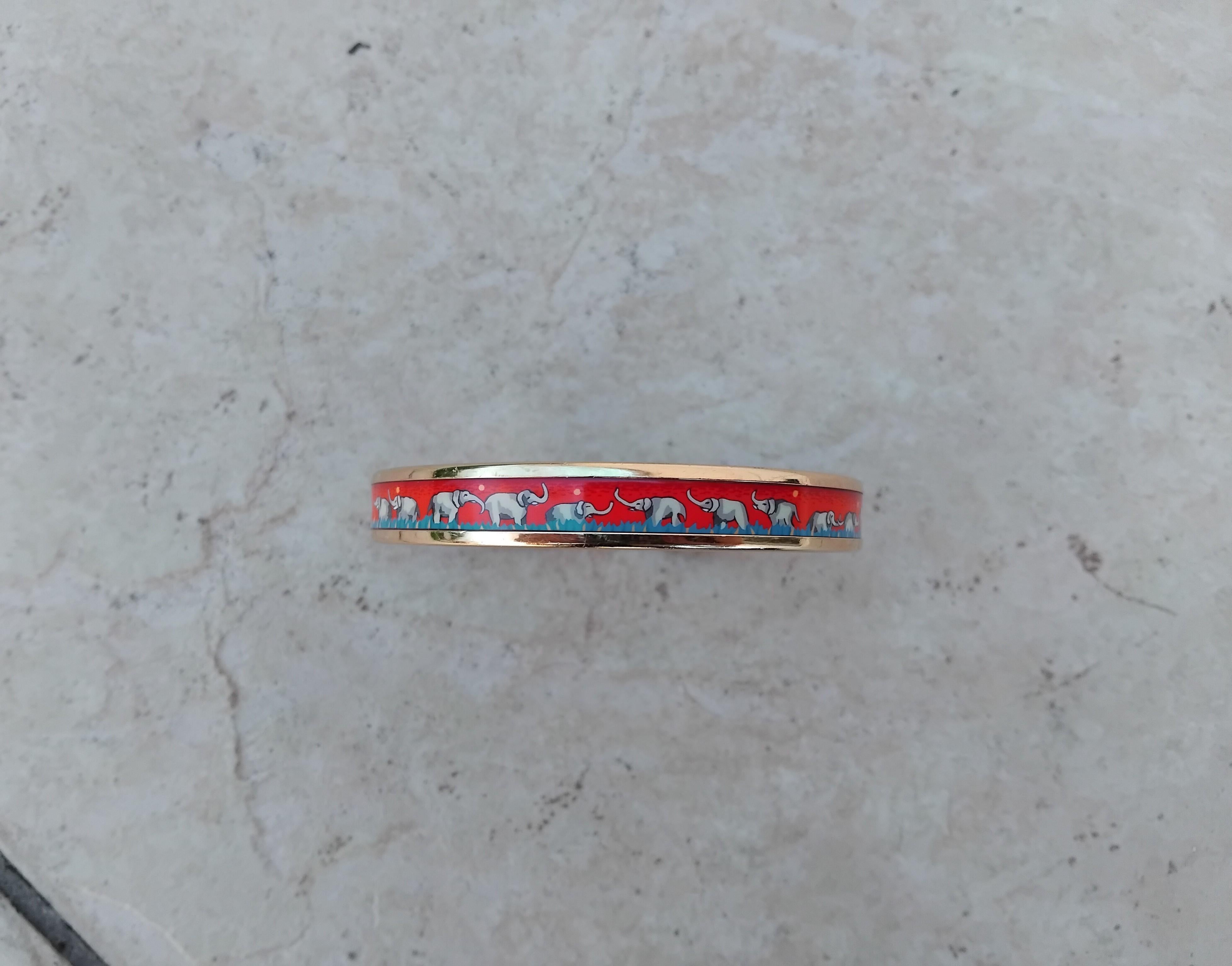 Hermès Set 2 Pulseras 2 Pendientes Esmalte Elefantes Pastando Rojo Oro 70 en venta 14
