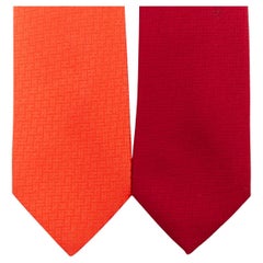 HERMES Set of 2 100% silk orange red geometric H logo jacquard dress tie