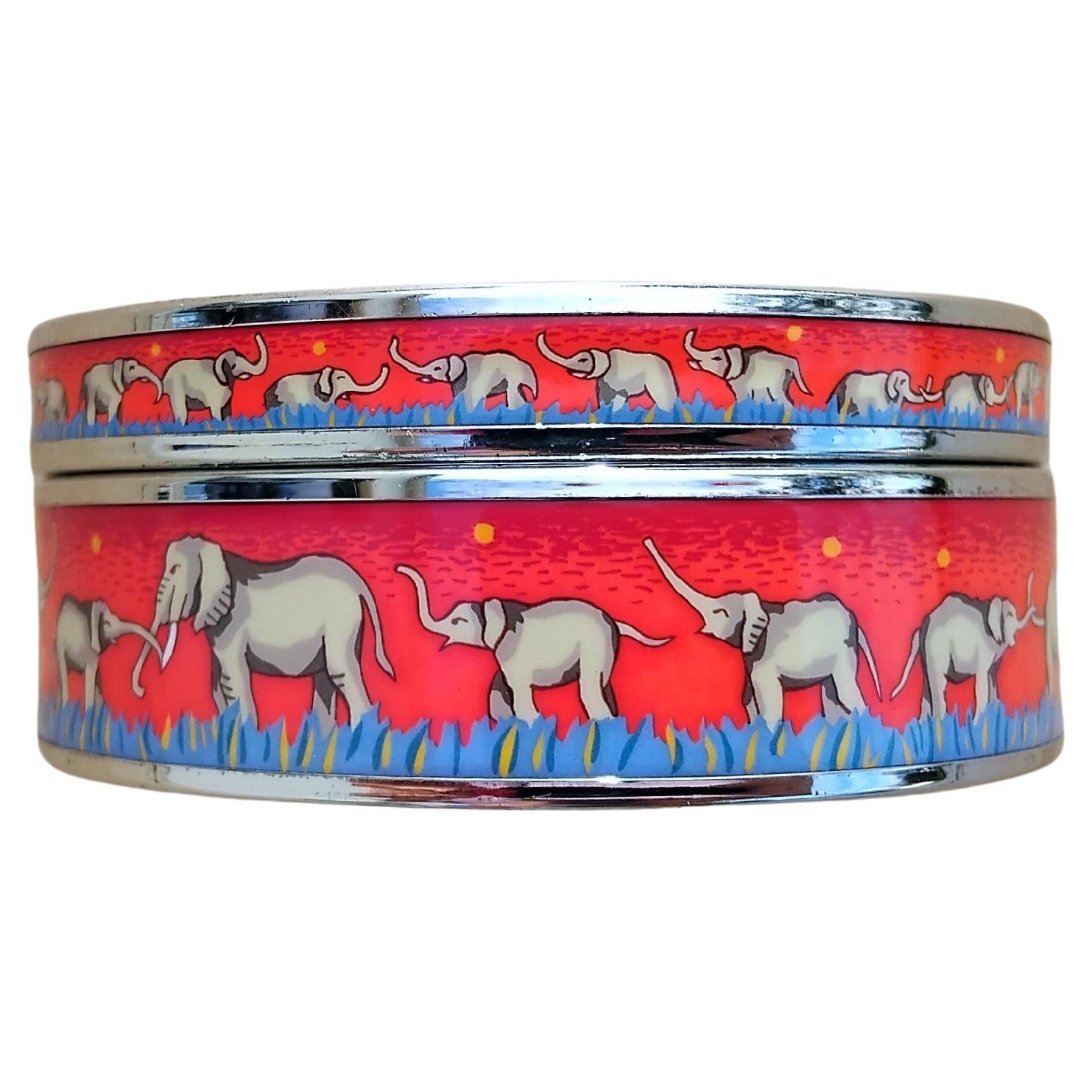 Hermès Set of 2 Bracelets Elephants Grazing Red Palladium 65 In Good Condition For Sale In Corcoué Sur Logne, Loire-Atlantique