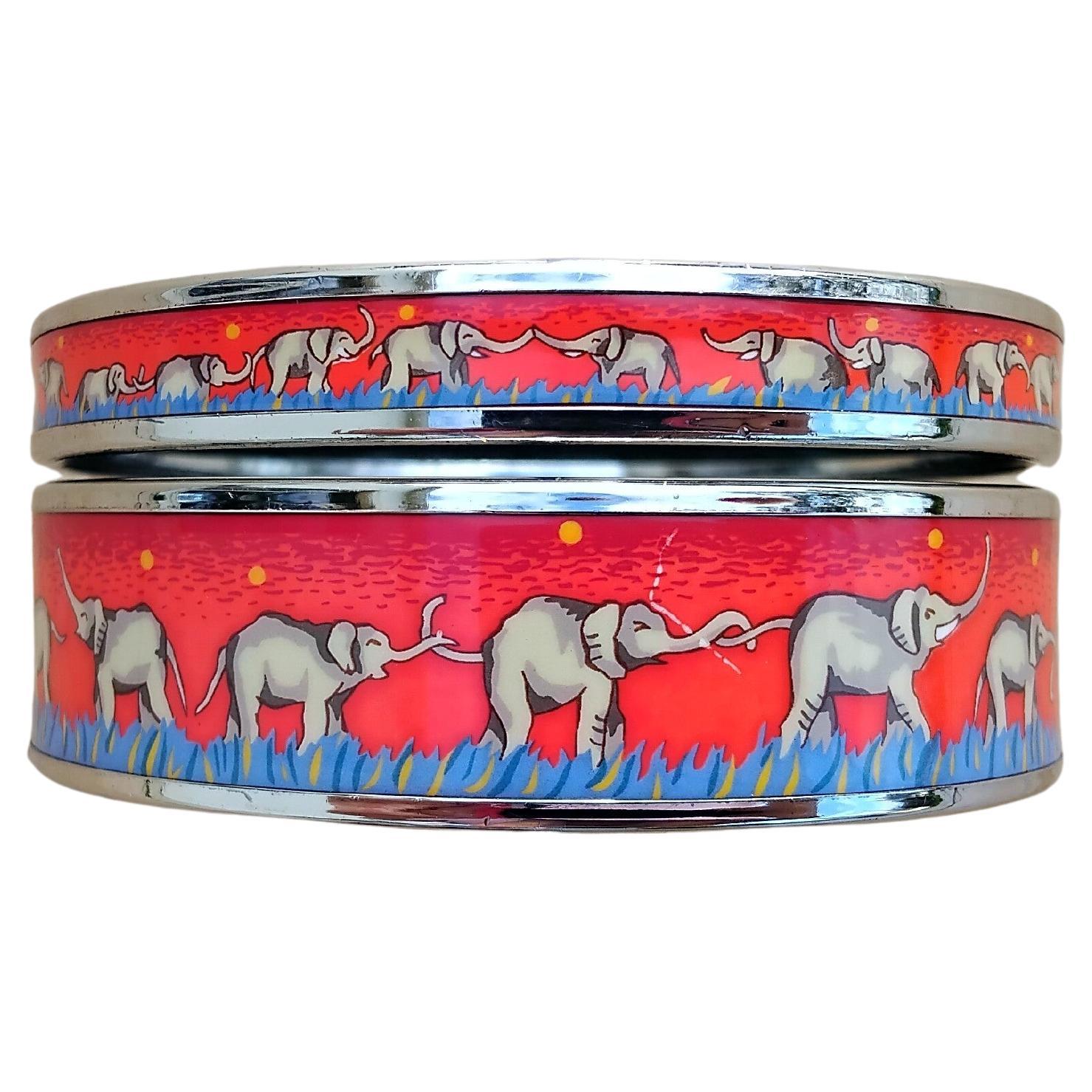 Hermès Set of 2 Bracelets Elephants Grazing Red Palladium 65 For Sale 1