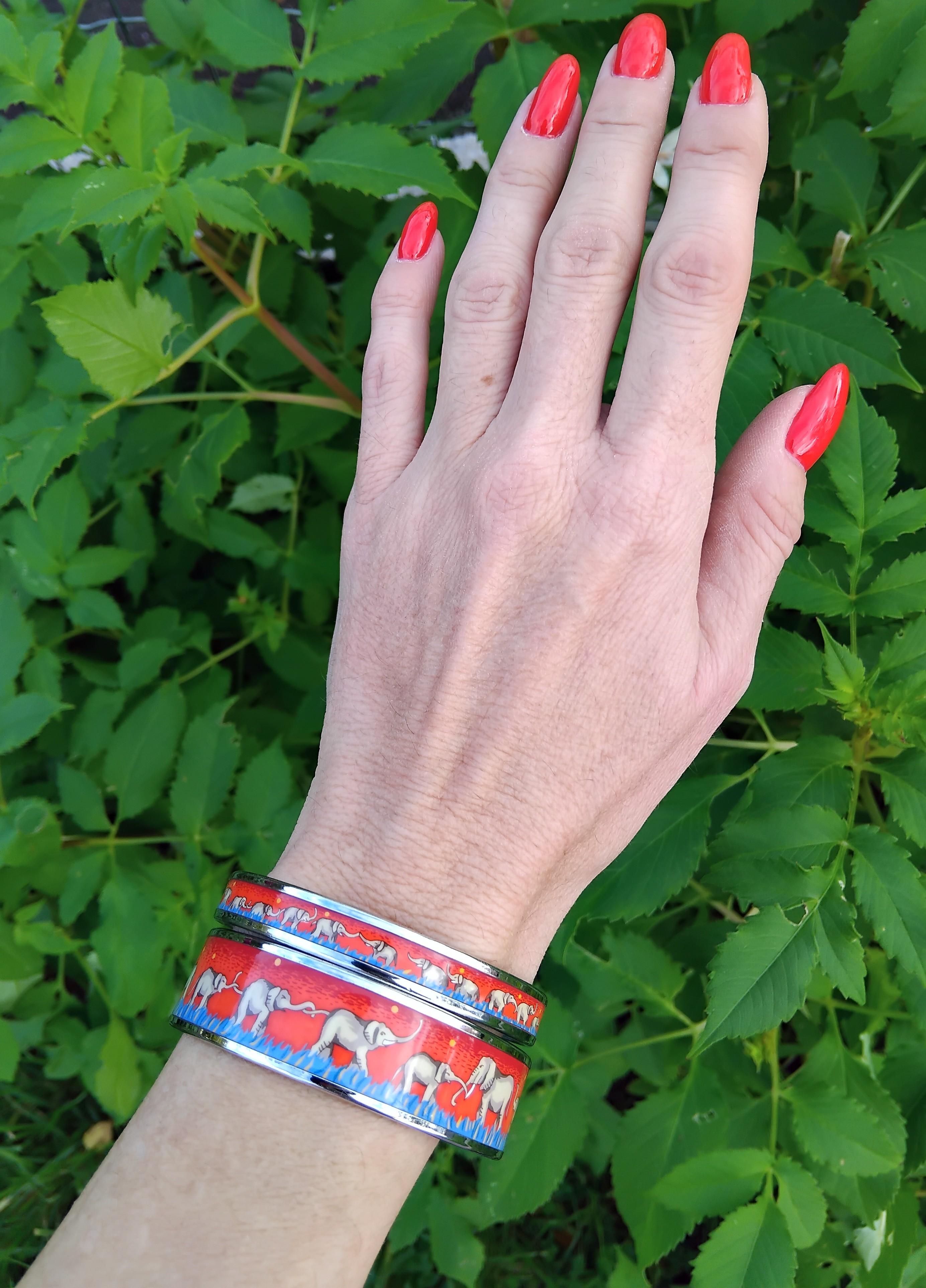 Hermès Set of 2 Bracelets Elephants Grazing Red Palladium 65 For Sale 4