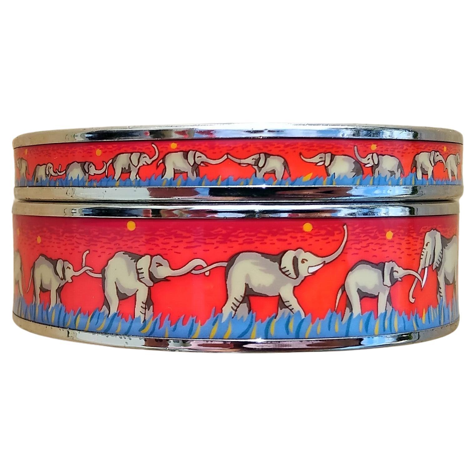 Hermès Set of 2 Bracelets Elephants Grazing Red Palladium 65 For Sale