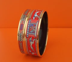 Hermès Set of 2 Bracelets Greyhound Dog Levriers Pattern Red Gold Hdw Size 70 GM