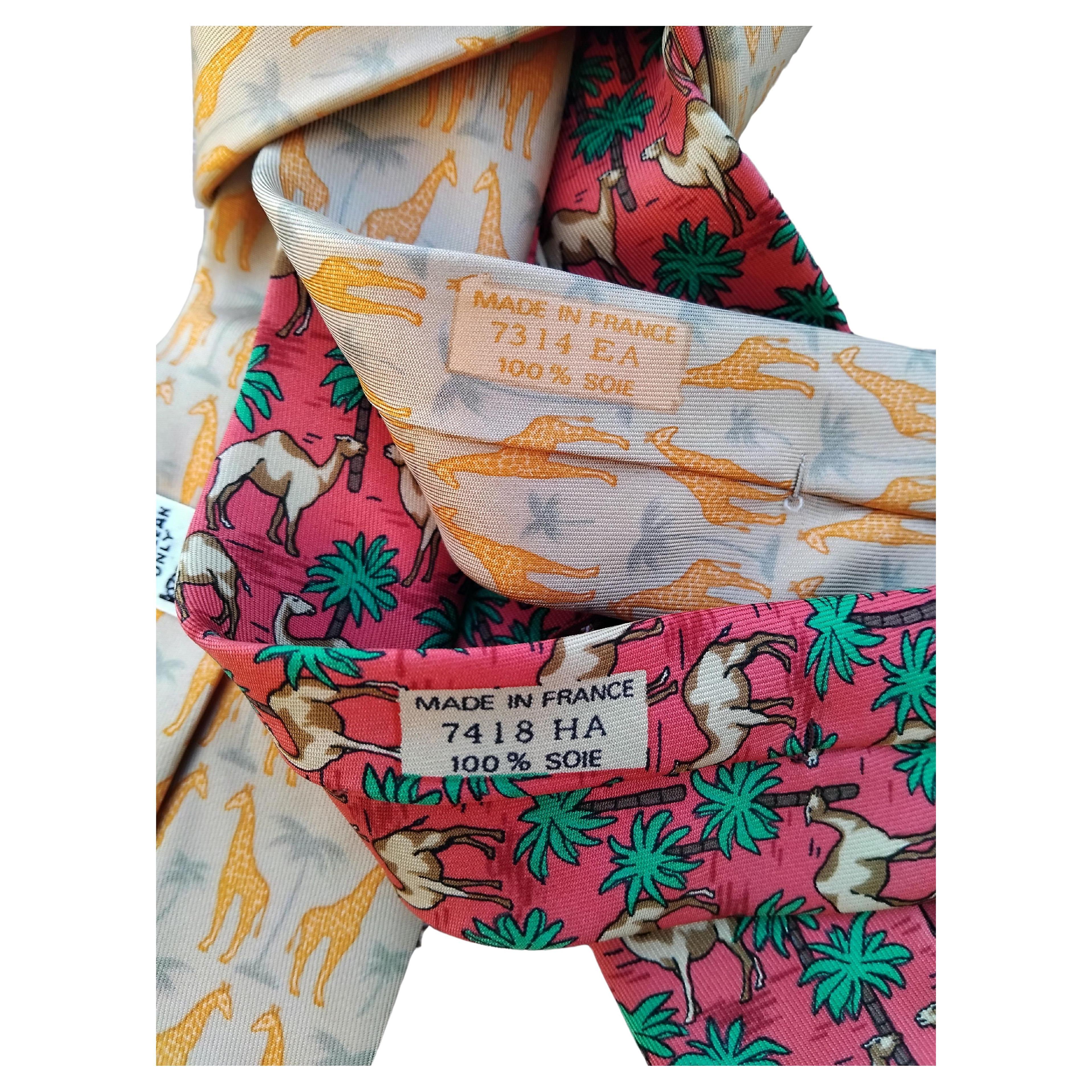Hermès Set of 2 Giraffes and Camels Prints Silk Ties Africa Wild Animals For Sale 6