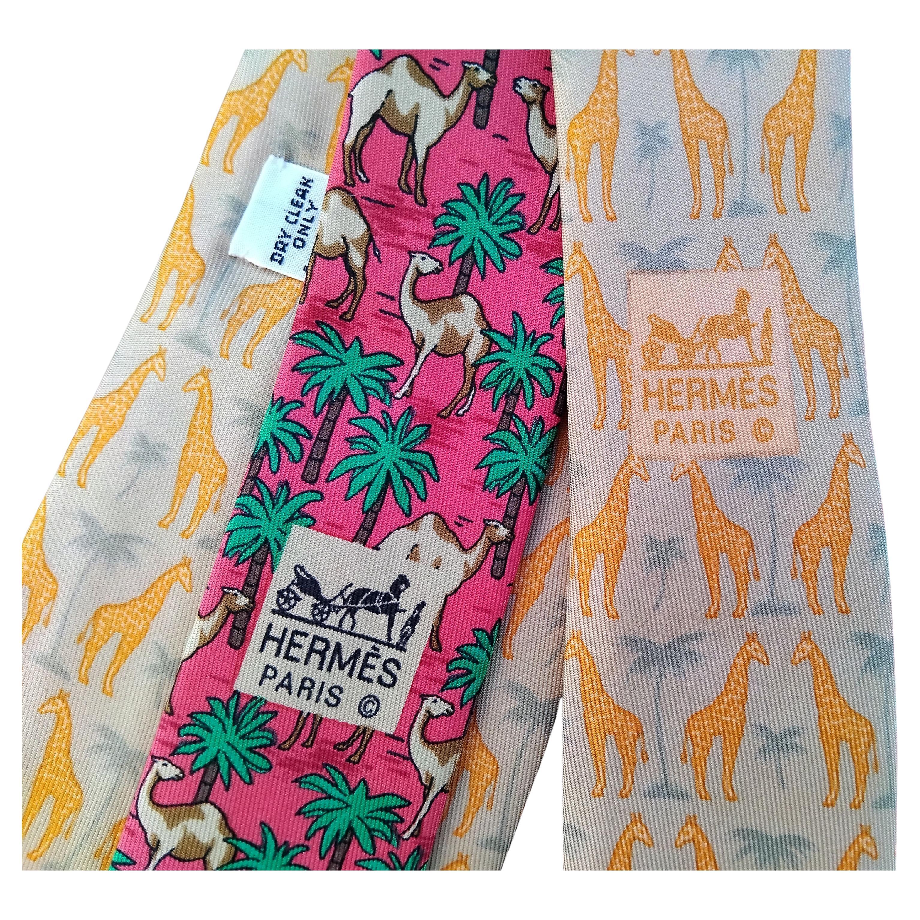 Hermès Set of 2 Giraffes and Camels Prints Silk Ties Africa Wild Animals For Sale 4