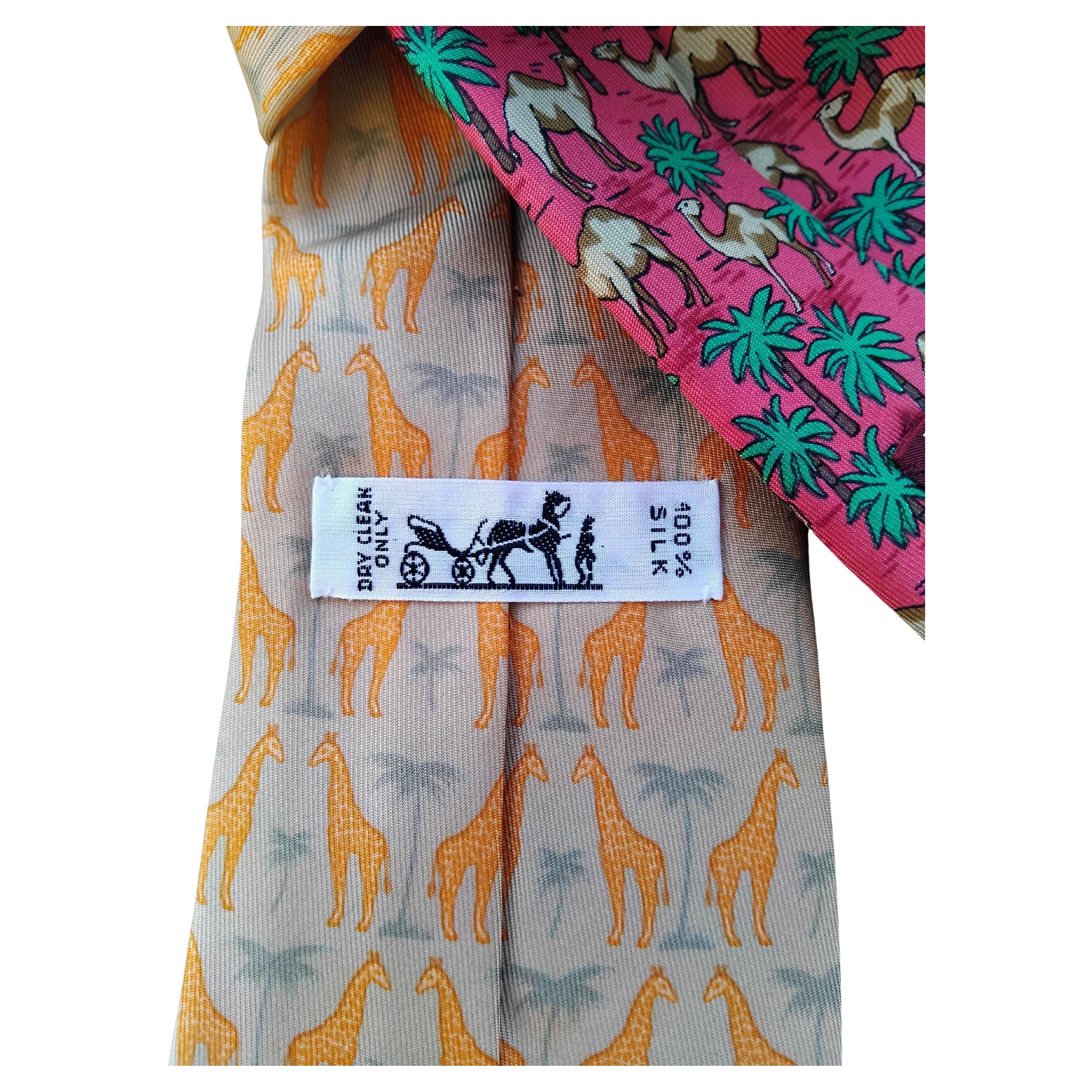Hermès Set of 2 Giraffes and Camels Prints Silk Ties Africa Wild Animals For Sale 5