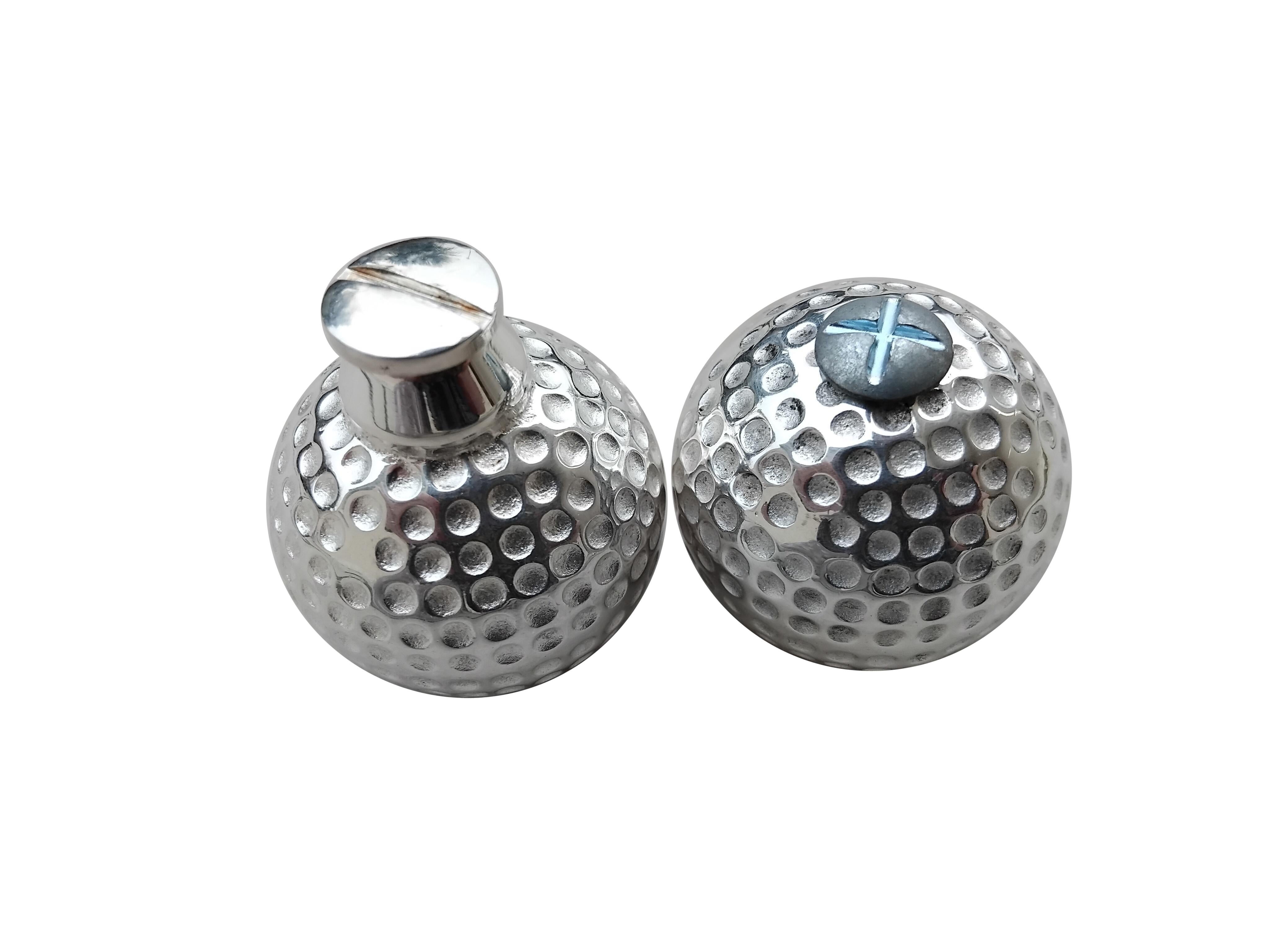 Hermès 2er-Set Golfball Silberne Metall-Türknöpfe im Angebot 5