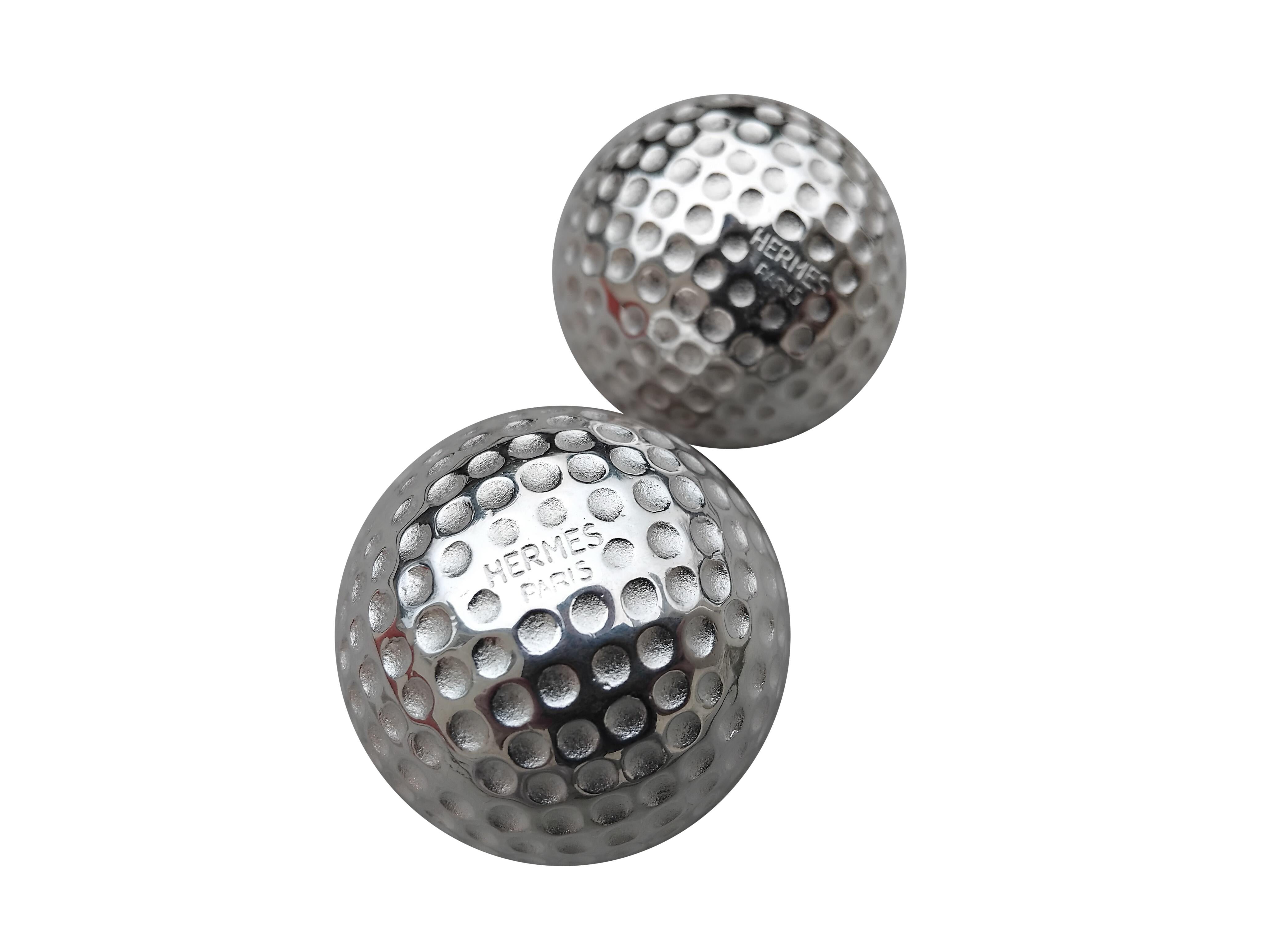 Hermès 2er-Set Golfball Silberne Metall-Türknöpfe (Grau) im Angebot