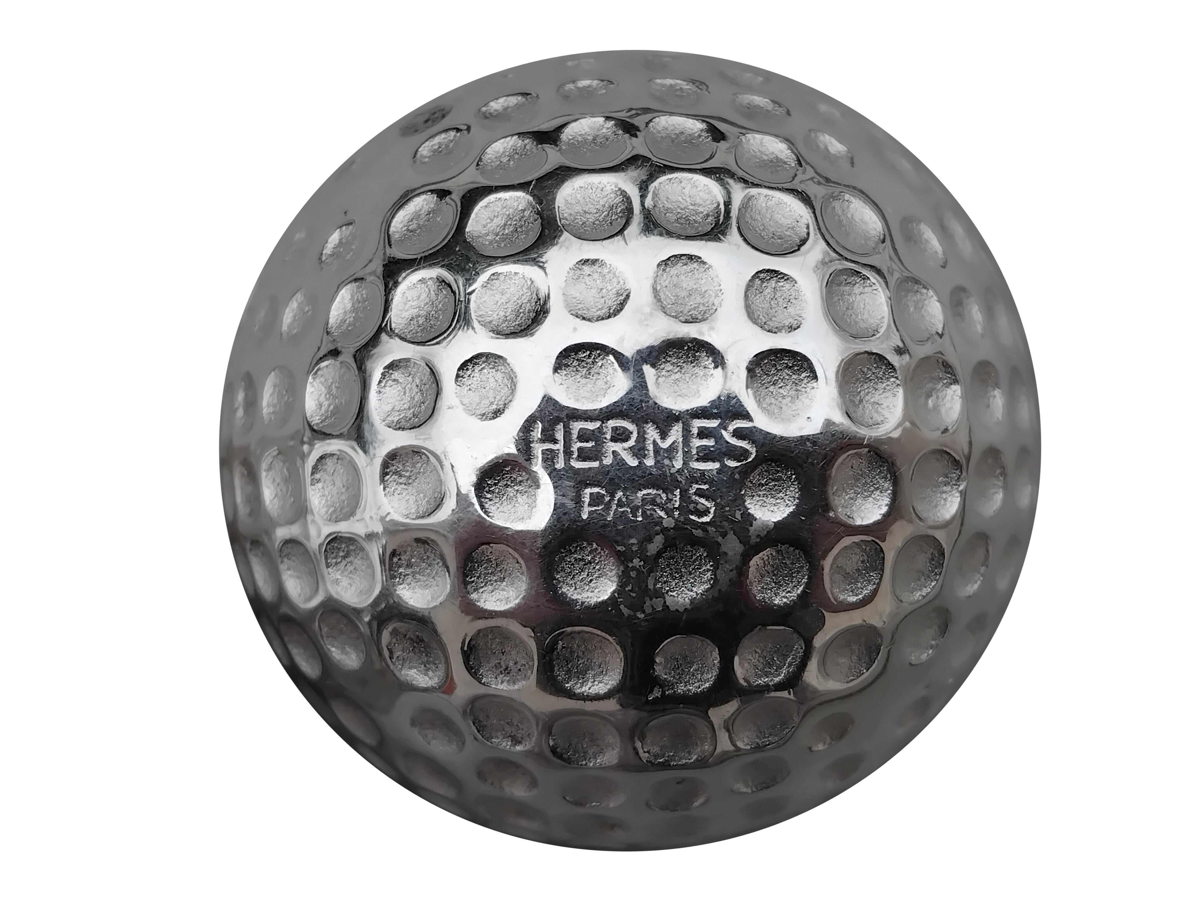Hermès 2er-Set Golfball Silberne Metall-Türknöpfe im Angebot 1