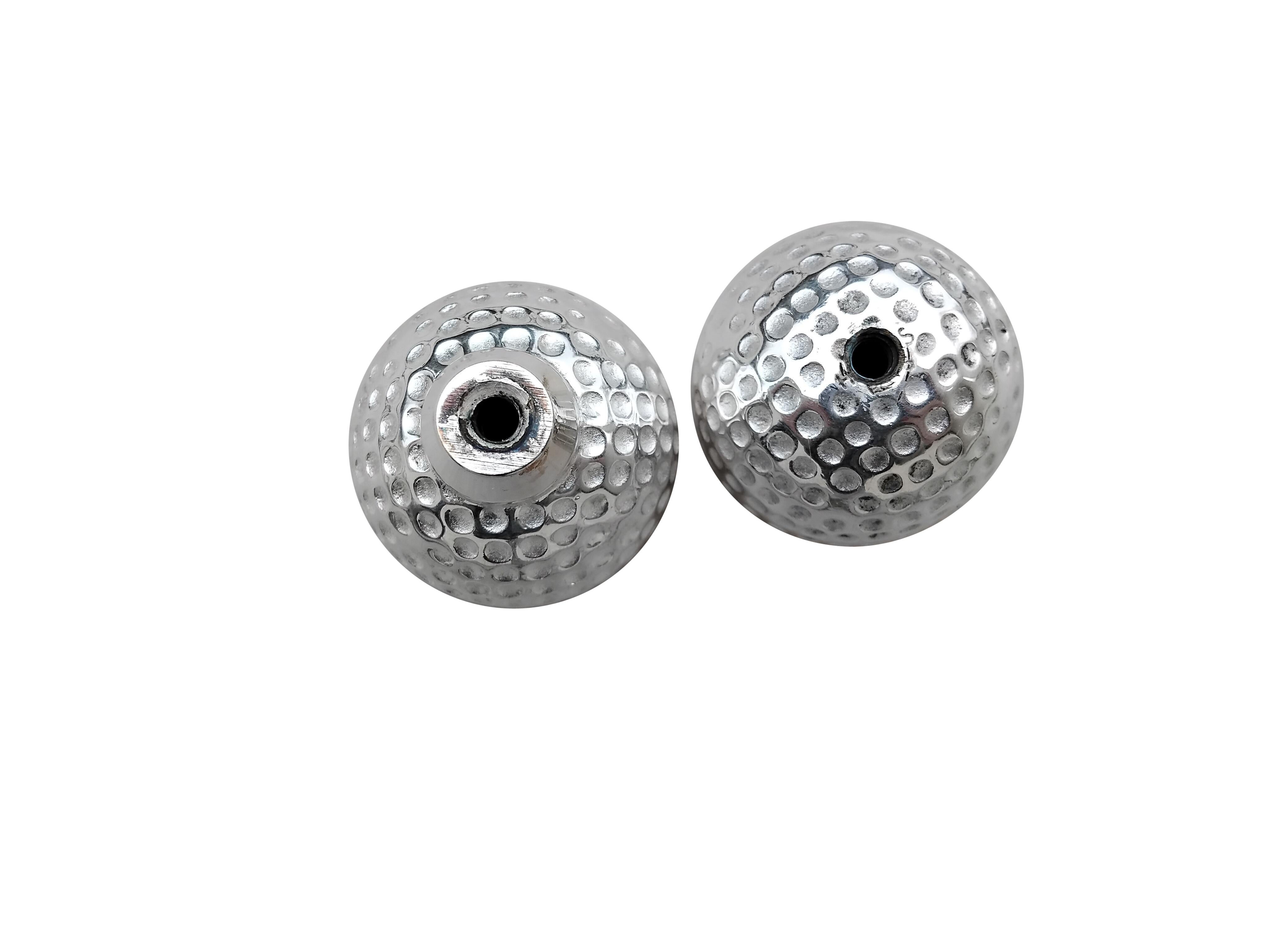 Hermès 2er-Set Golfball Silberne Metall-Türknöpfe im Angebot 2