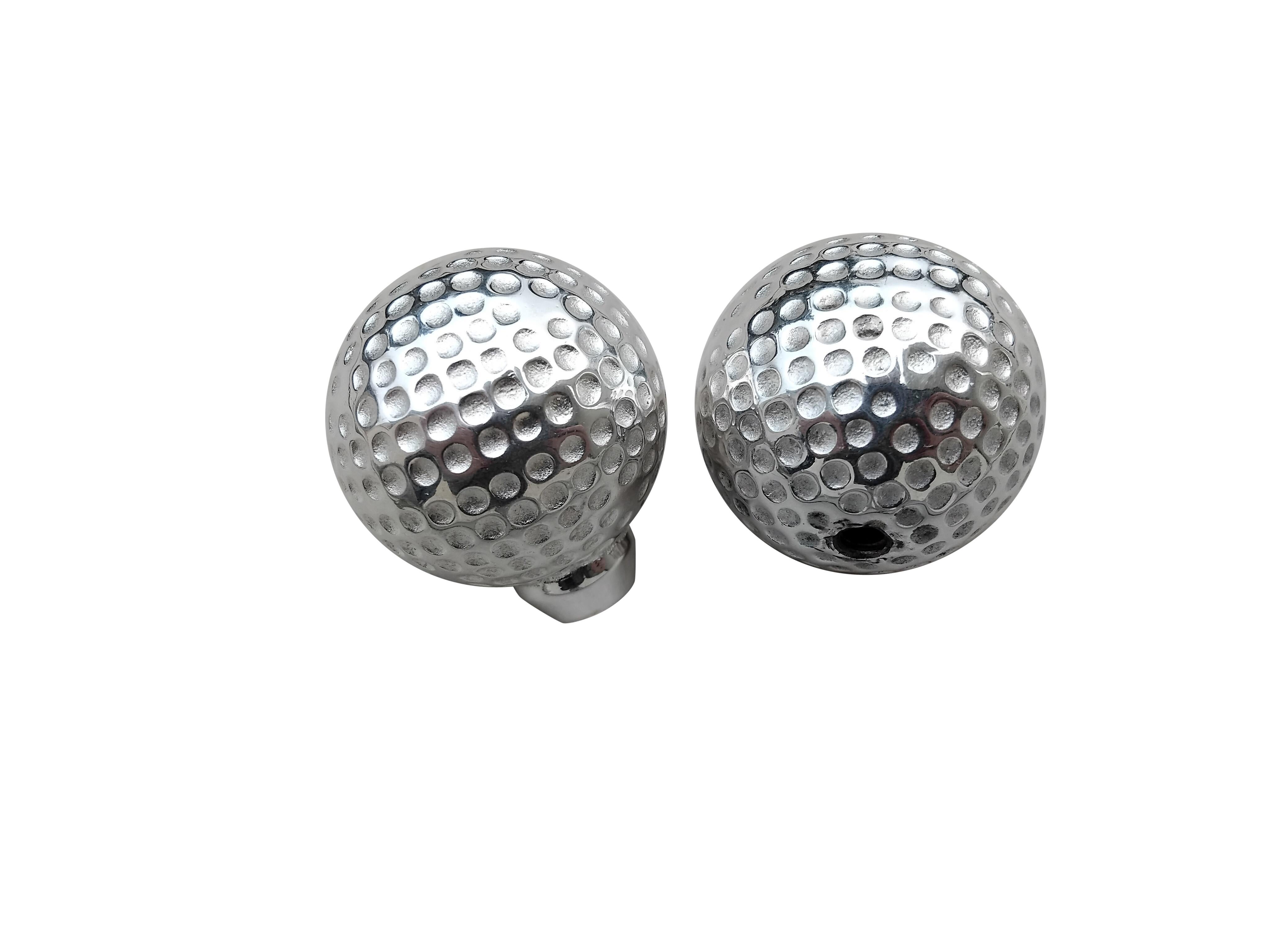 Hermès 2er-Set Golfball Silberne Metall-Türknöpfe im Angebot 3