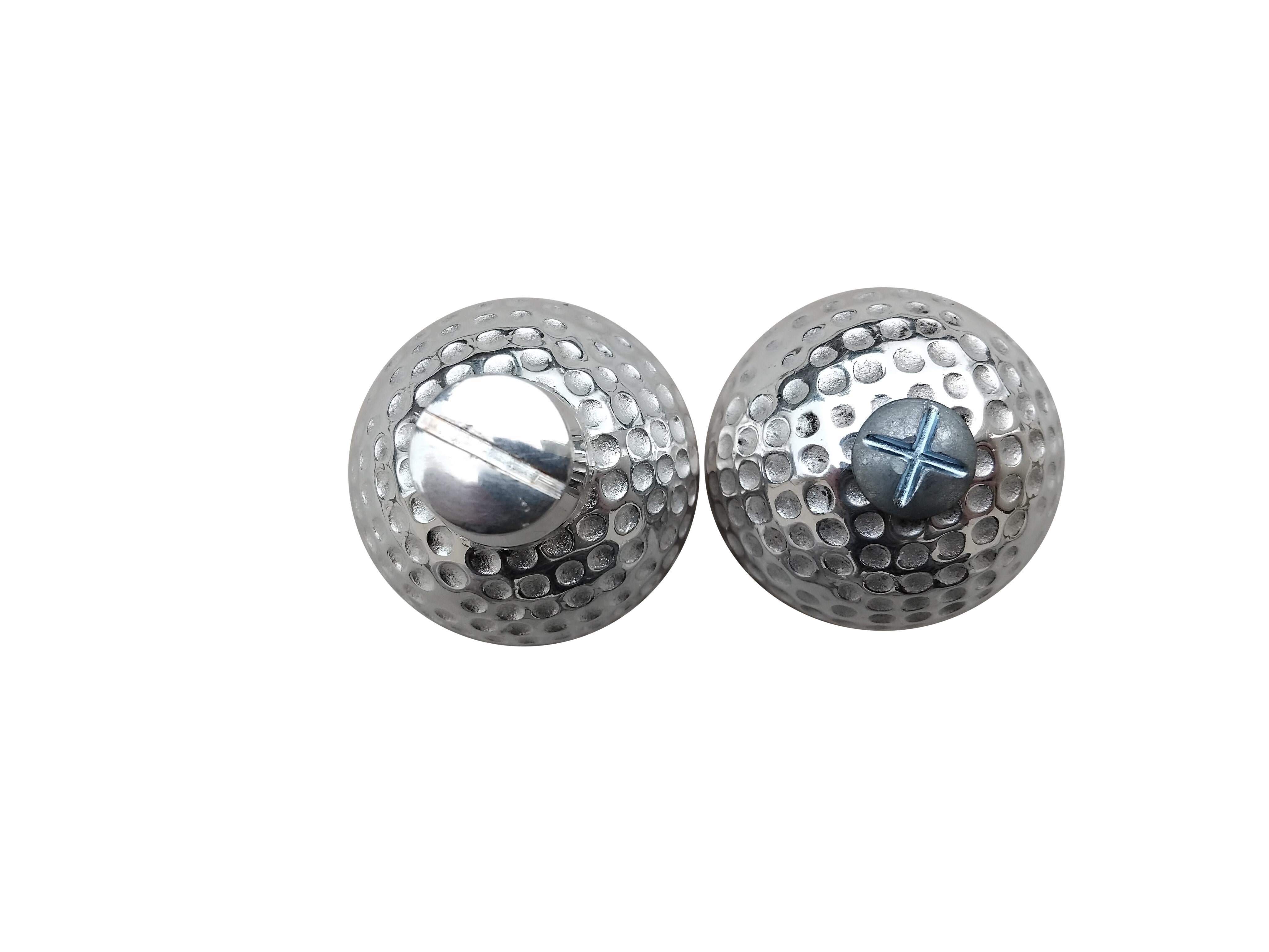 Hermès 2er-Set Golfball Silberne Metall-Türknöpfe im Angebot 4