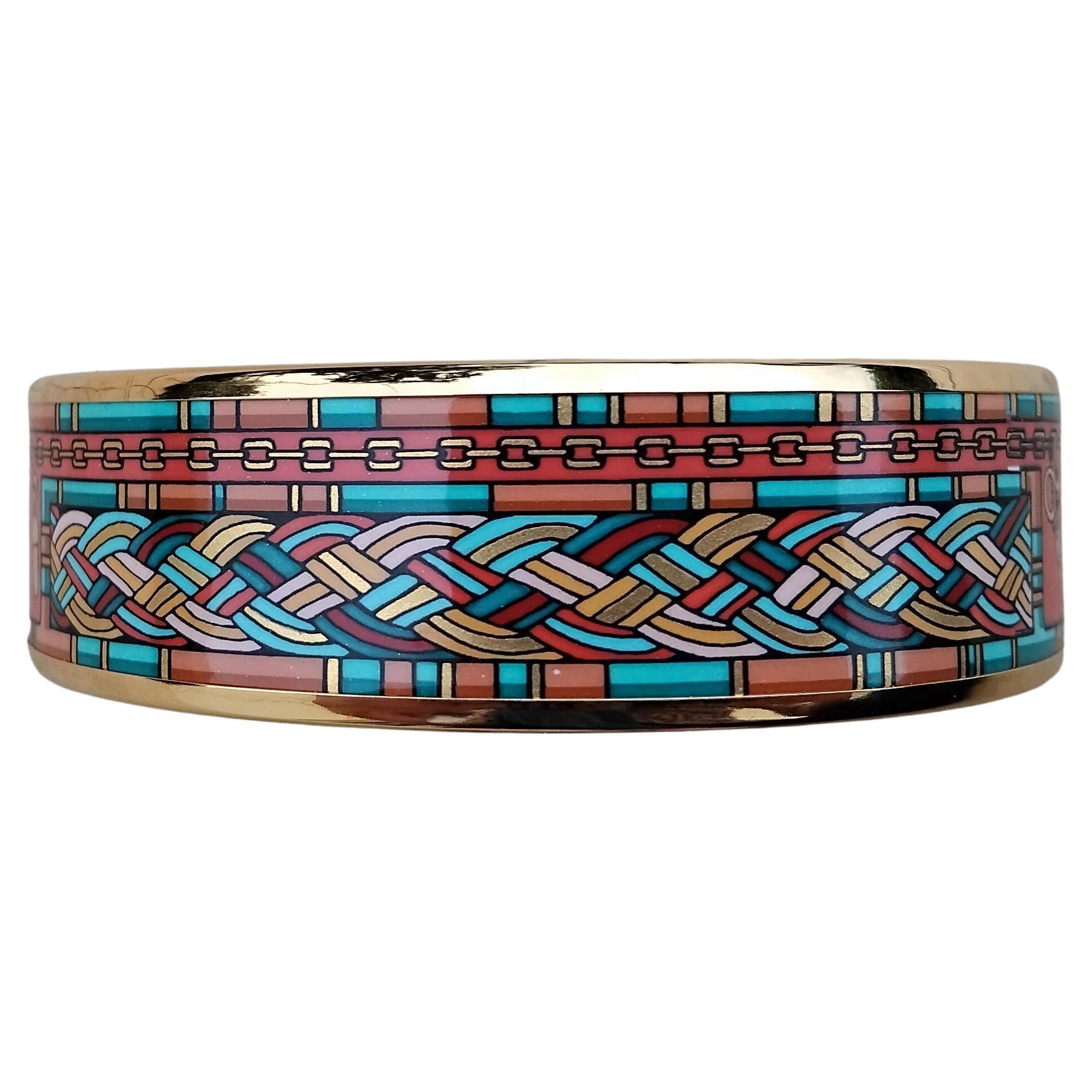 Hermès Set of 2 matchingEnamel Bracelet Petite Main Gold Hdw Size 65 en vente 8