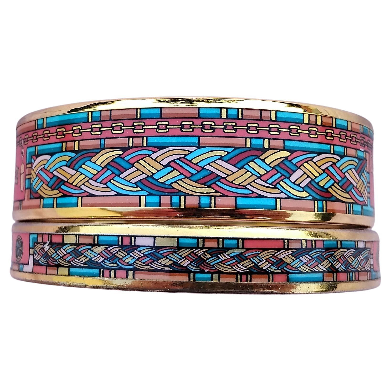 Hermès Set of 2 matchingEnamel Bracelet Petite Main Gold Hdw Size 65 Excellent état - En vente à Corcoué Sur Logne, Loire-Atlantique