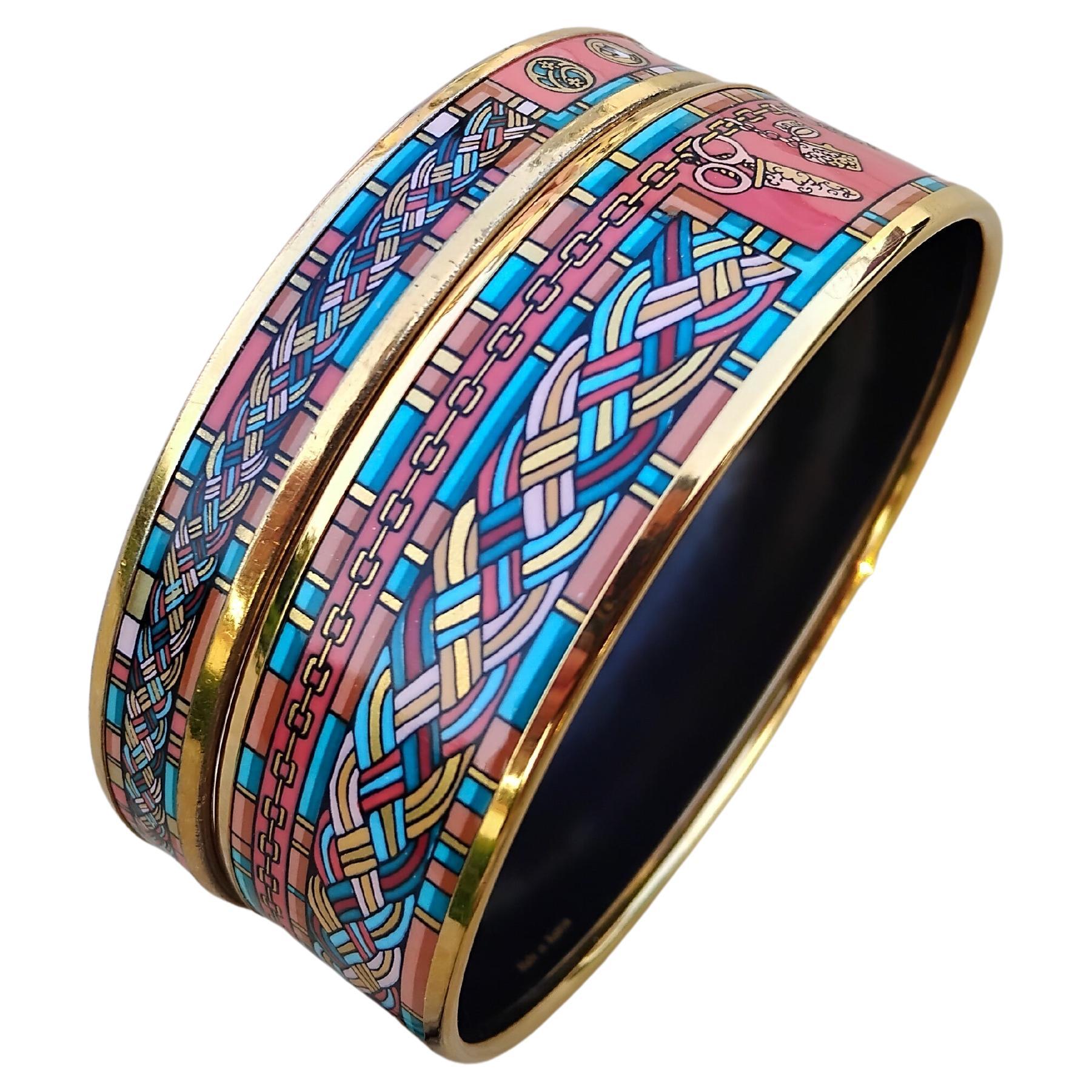 Hermès Set of 2 matchingEnamel Bracelet Petite Main Gold Hdw Size 65 en vente 3