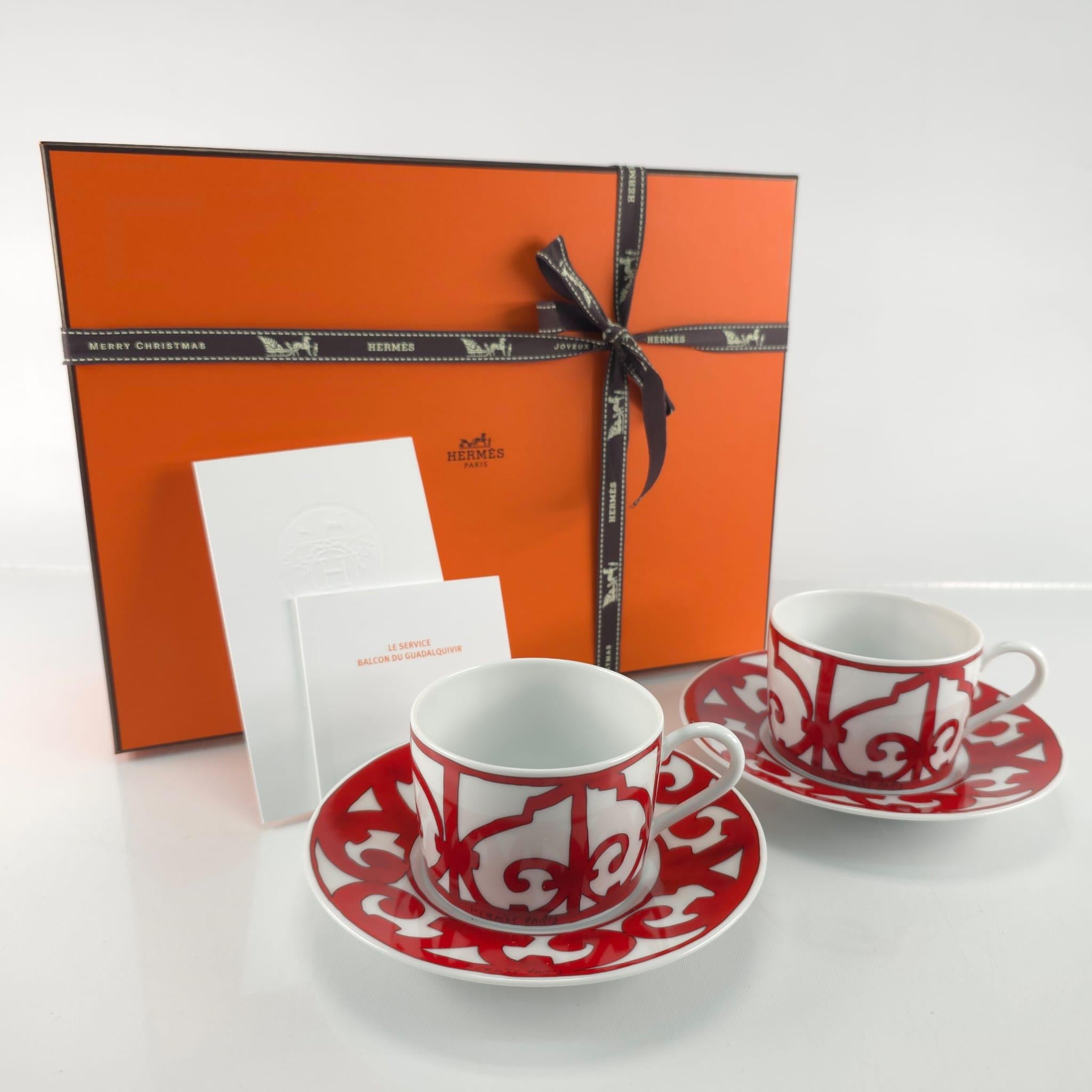 Hermès Set of 2 porcelain Balcon du Guadalquivir tea cup and saucer For Sale 1