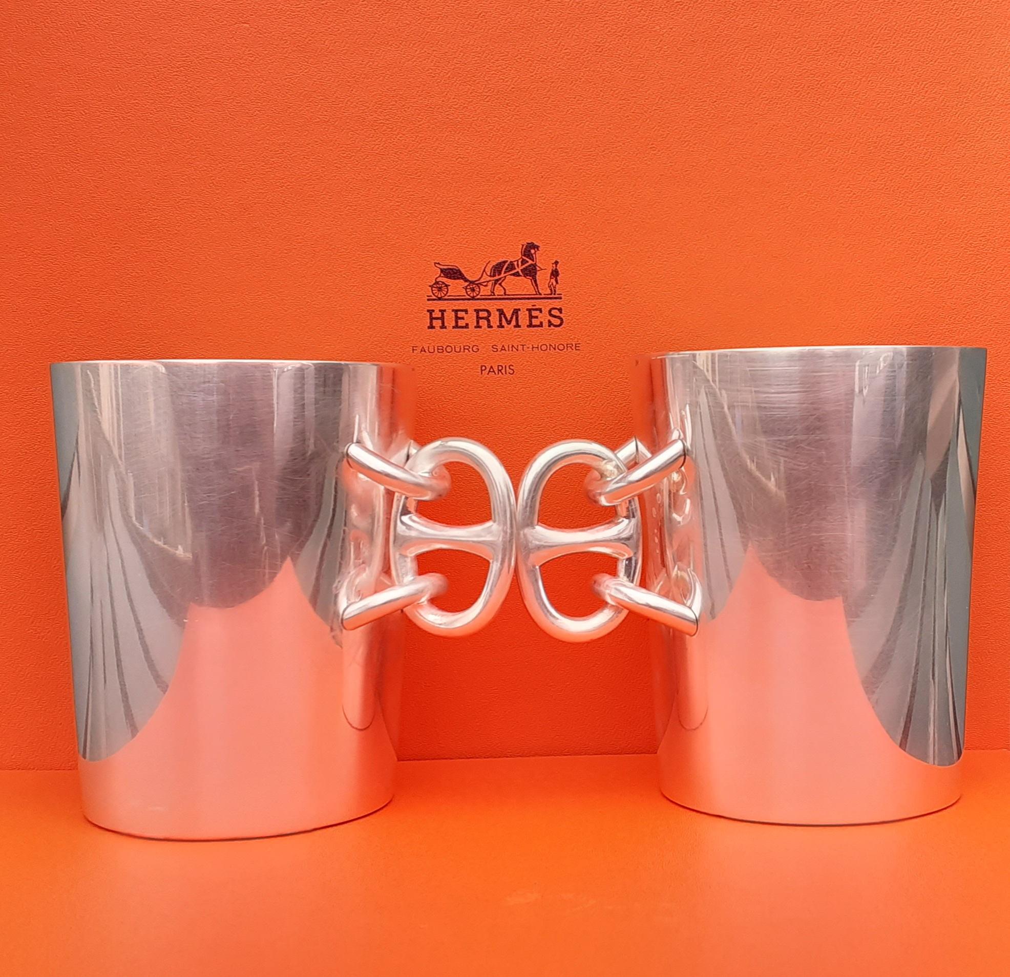 Hermès Set of 2 Silver-Tone Metal Cups Coffee Mugs Chaine d'Ancre Pattern RARE For Sale 5