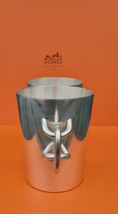 Hermès Set of 2 Silver-Tone Metal Cups Coffee Mugs Chaine d'Ancre Pattern RARE