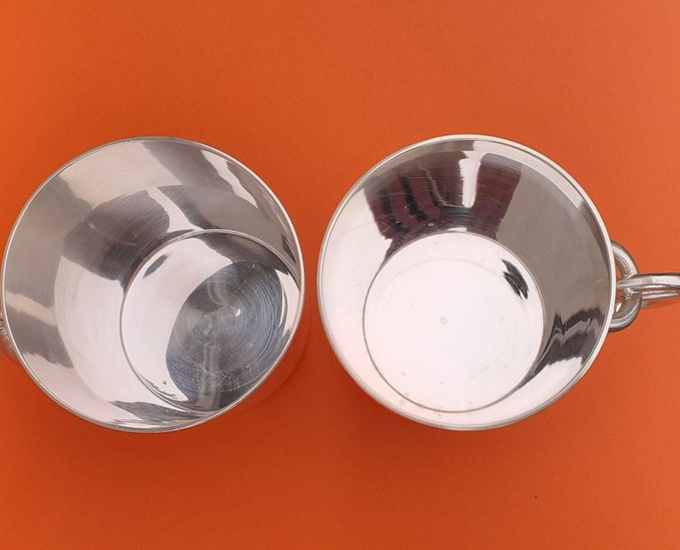 Hermès Set of 2 Silver-Tone Metal Cups Coffee Mugs Chaine d'Ancre Pattern RARE For Sale 1
