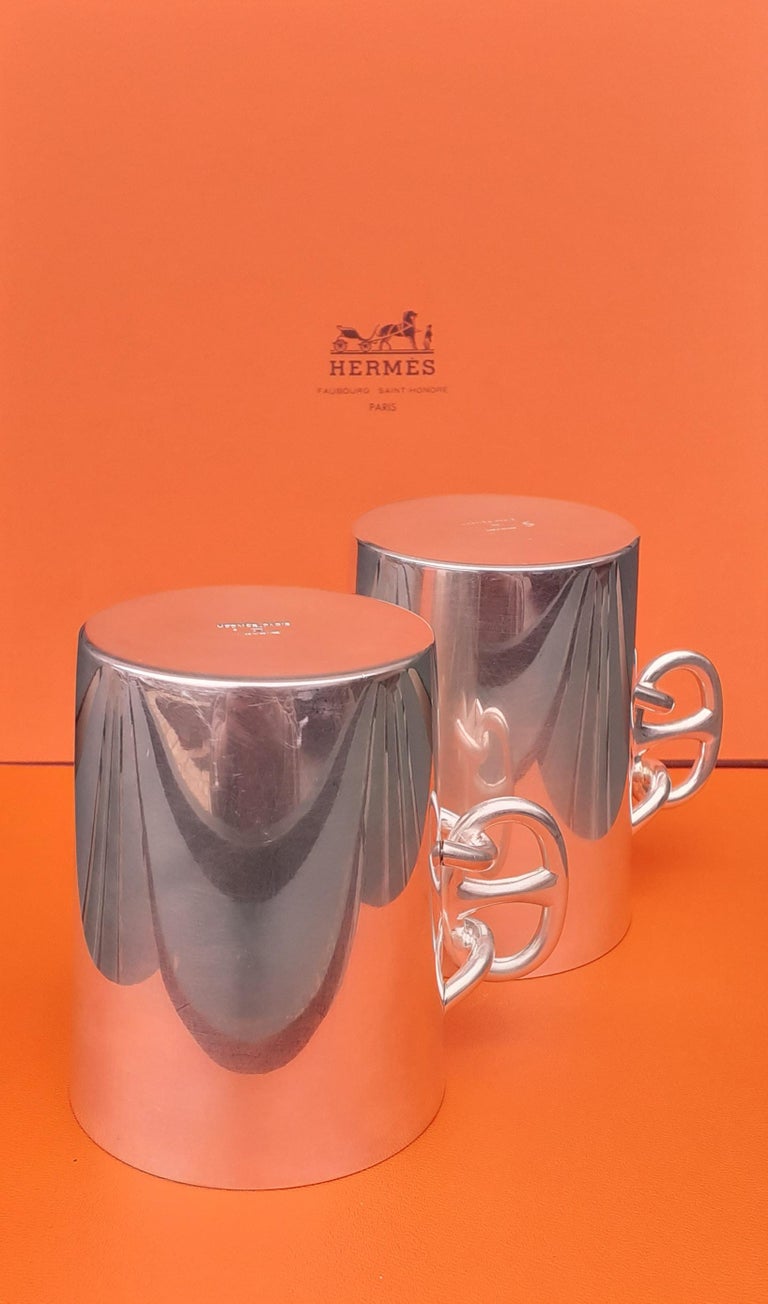 Hermès Set of 2 Silver-Tone Metal Cups Coffee Mugs Chaine d'Ancre Pattern RARE For Sale 3