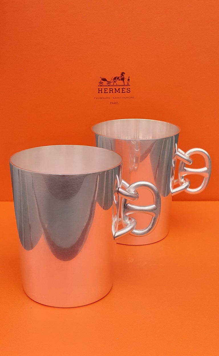 Hermès Set of 2 Silver-Tone Metal Cups Coffee Mugs Chaine d'Ancre Pattern RARE For Sale 4