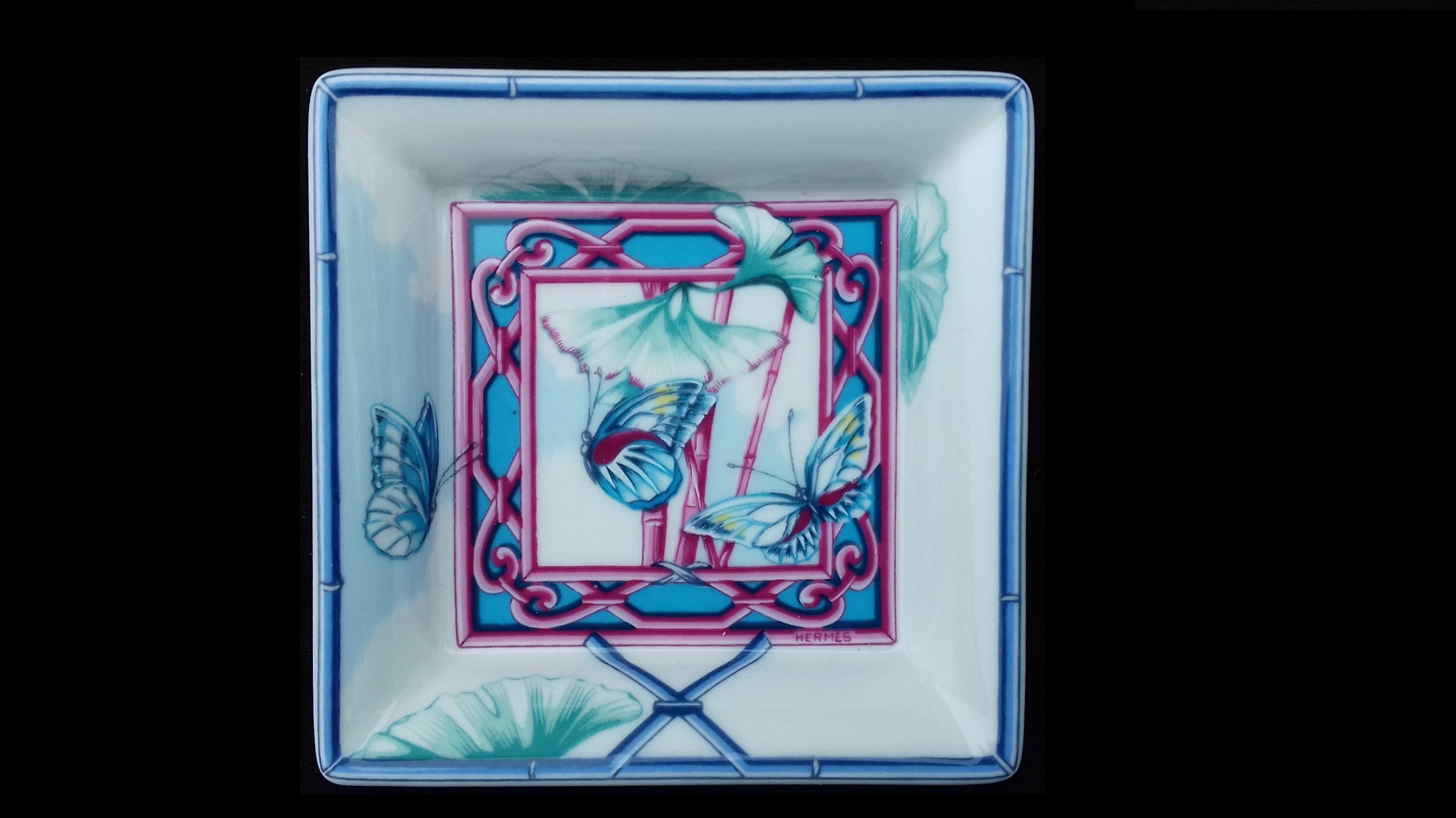 Blue Hermès Set of 2 small Change Tray Ramekins Porcelain Butterflies Garden Rare