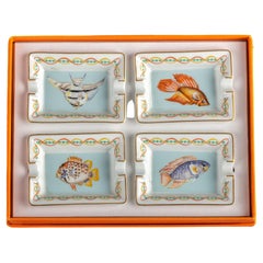 Hermes Set Of 4 Fish Ashtray With Box