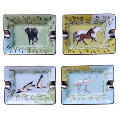 Hermès Set of 4 mini Ashtrays Bull and Horses Prints in Porcelain Texas