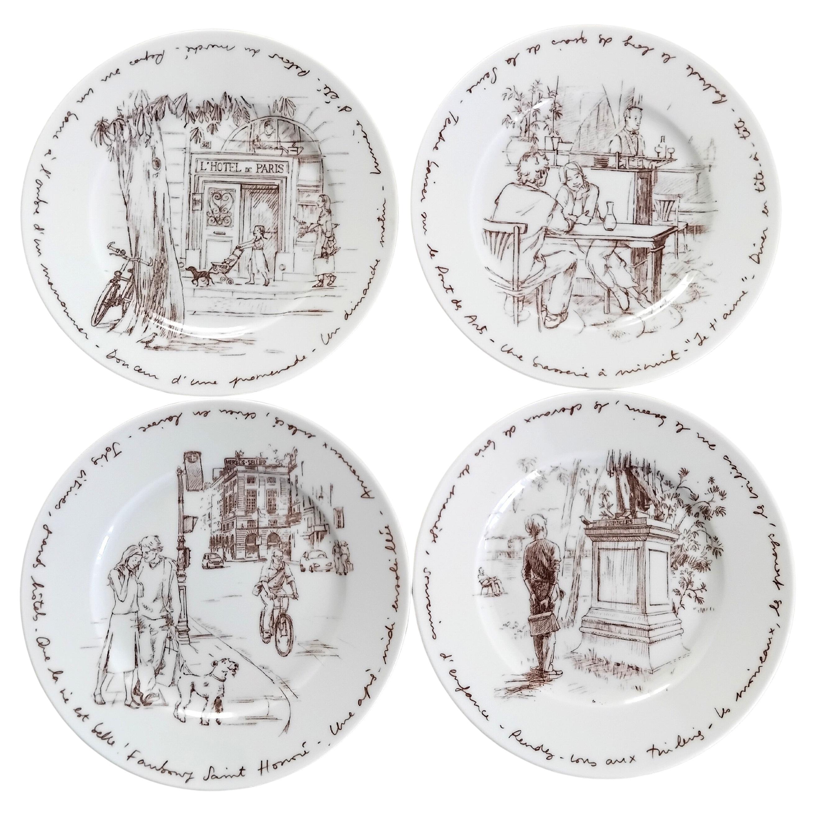 Hermès Set de 4 Platos de Porcelana Bonheurs a Paris