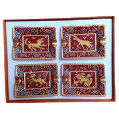 Hermès Set of four Small Ashtrays Porcelain and Gold Animals Prints