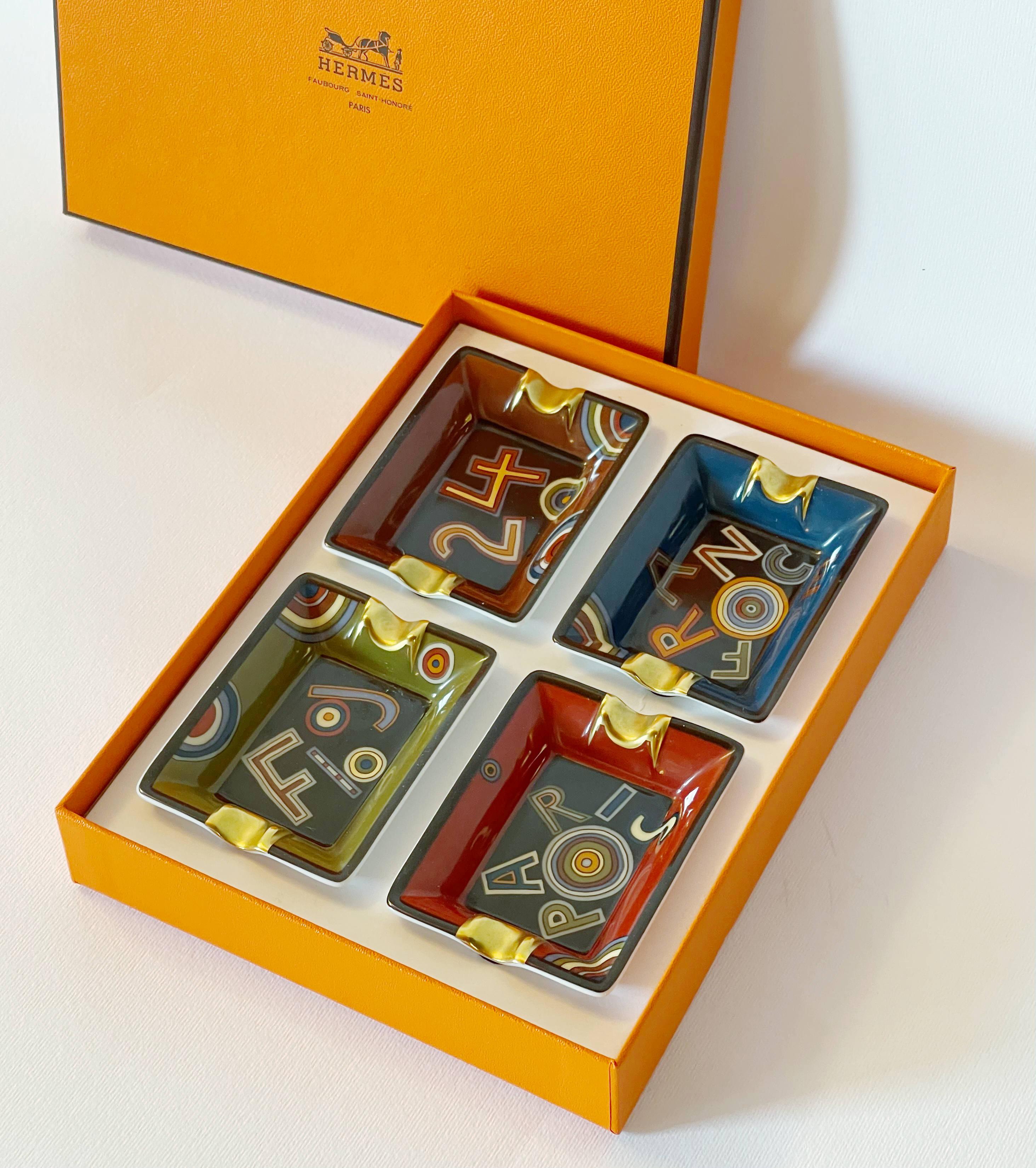French Hermes Set of 4 Tohu Bohu Mini Ashtrays