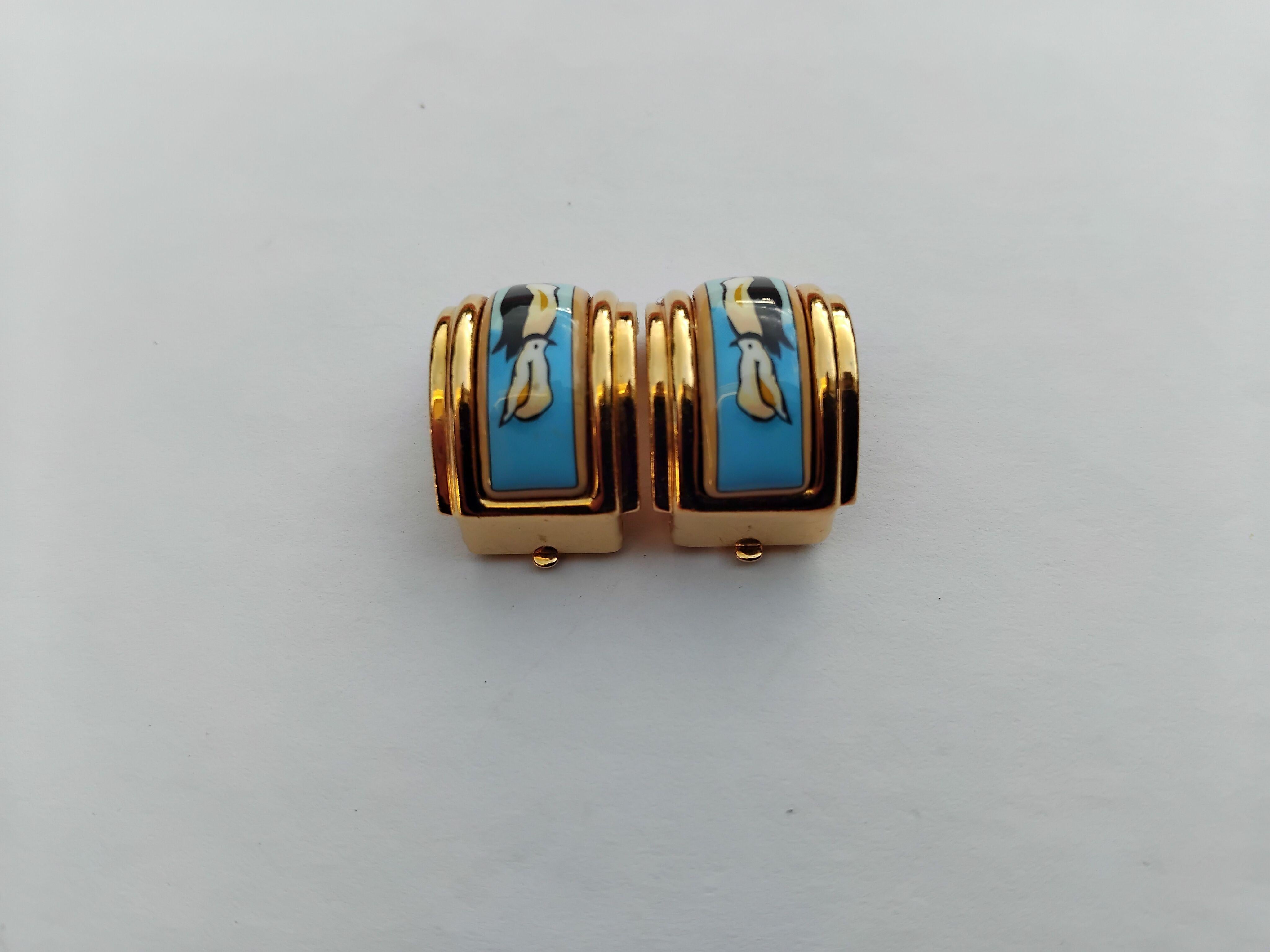 Hermès Set of Bracelet and Earrings Penguins Blue Gold Hdw Size 70 For Sale 10