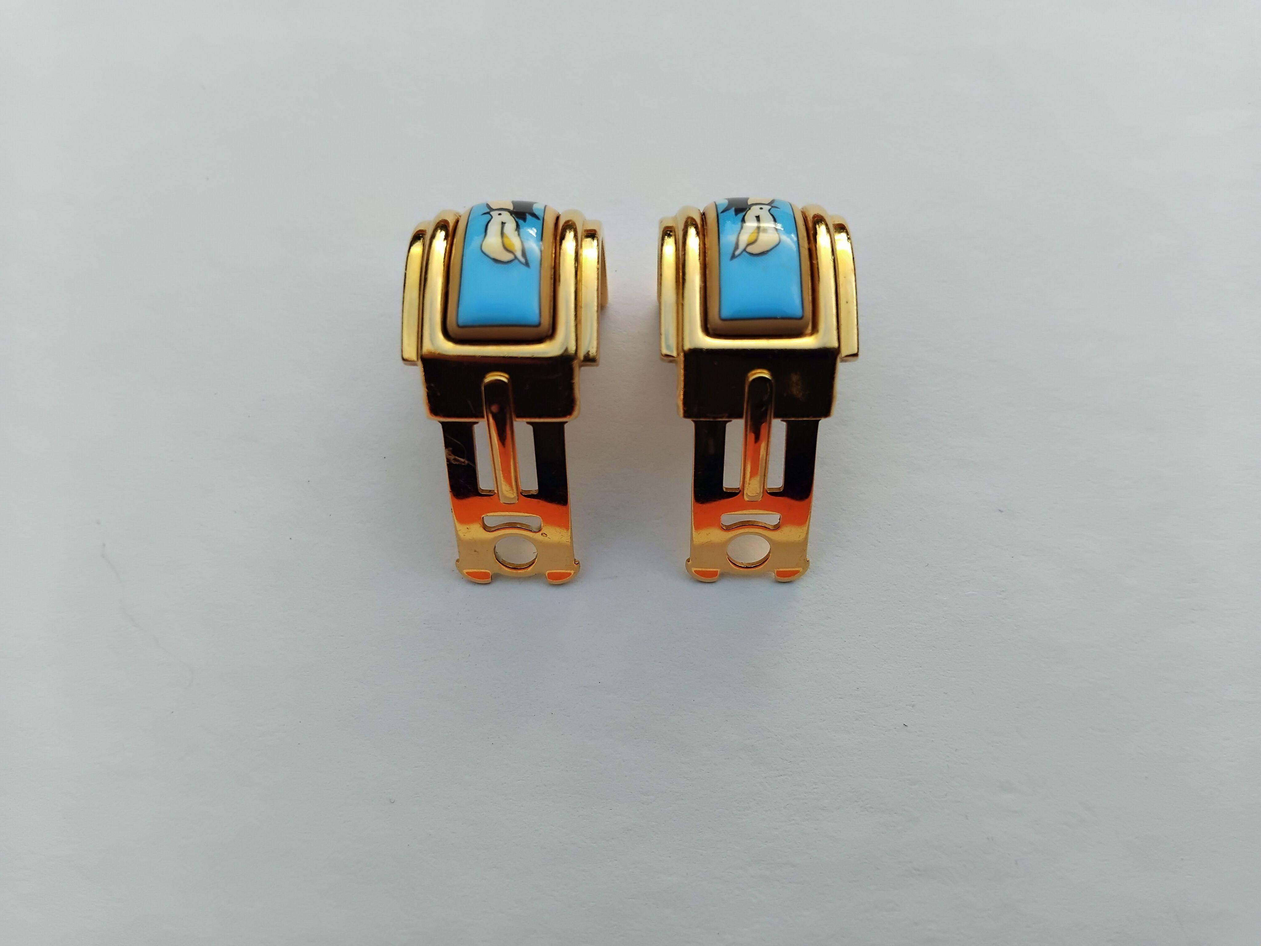 Hermès Set of Bracelet and Earrings Penguins Blue Gold Hdw Size 70 For Sale 15