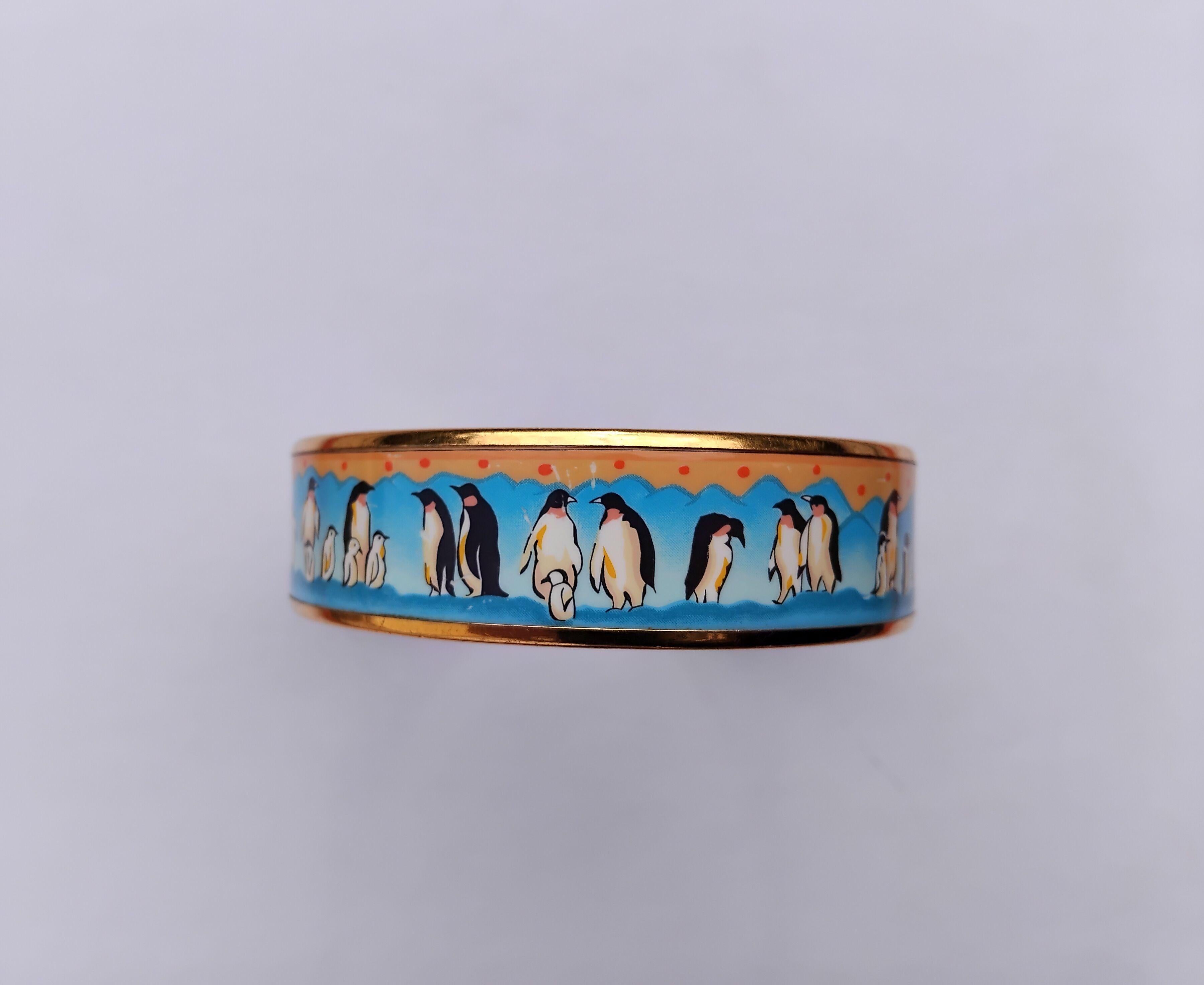 Hermès Set of Bracelet and Earrings Penguins Blue Gold Hdw Size 70 For Sale 5