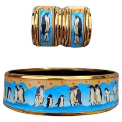 Hermès Set de Bracelet et Boucles d'oreilles Pingouins Bleu Or Hdw Taille 70