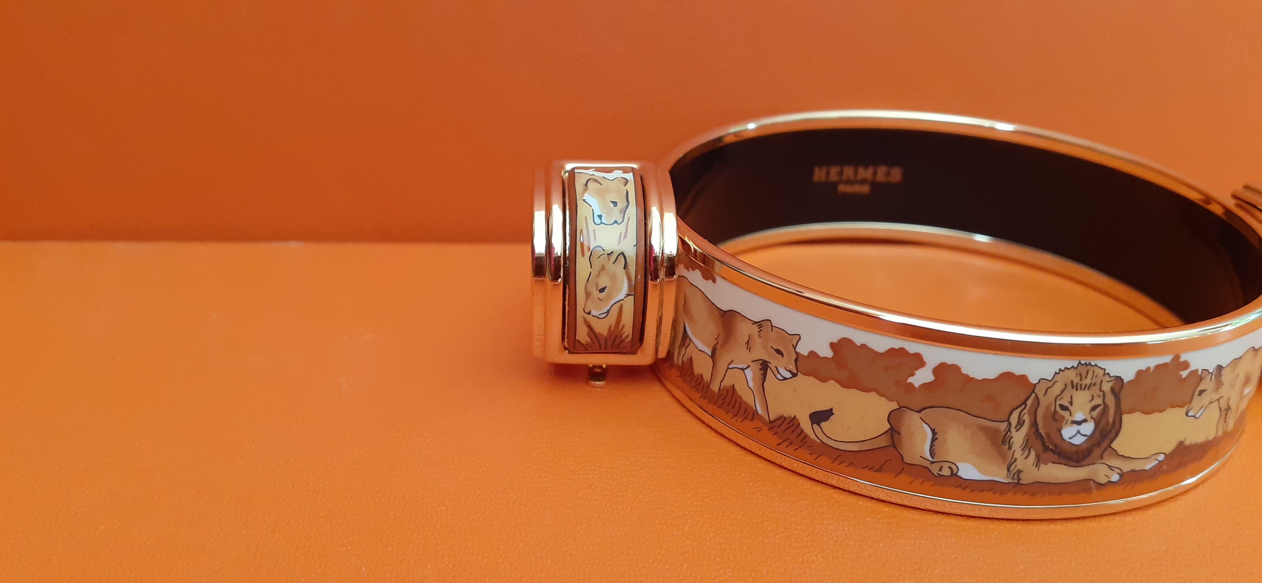 Hermès Set of Enamel Bracelet and Earrings Lion Lioness NEW Ghw Size PM 65 1