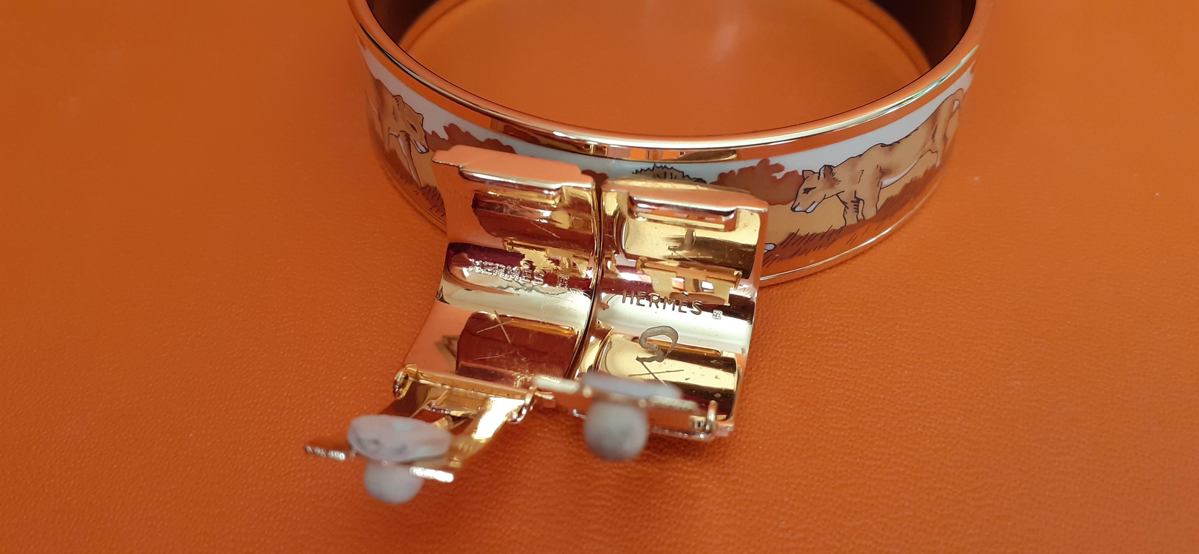 Hermès Set of Enamel Bracelet and Earrings Lion Lioness NEW Ghw Size PM 65 2