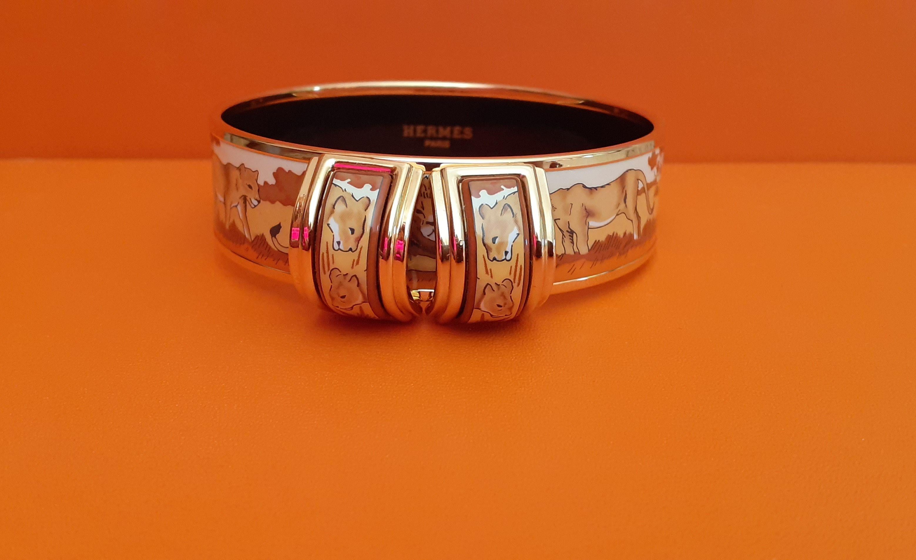 Hermès Set of Enamel Bracelet and Earrings Lion Lioness NEW Ghw Size PM 65 3