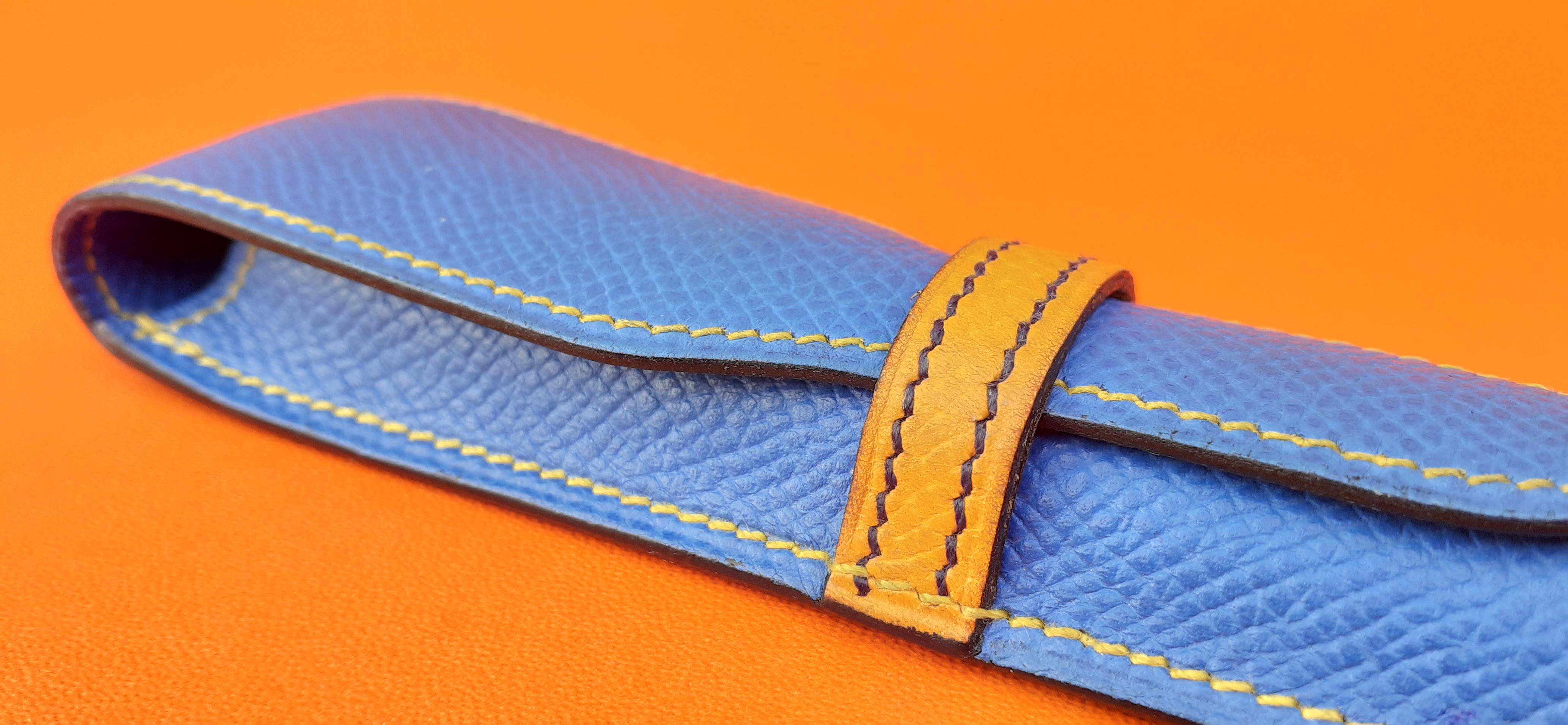 Hermès Set of Pencil Case and Sticky Notes Cover Blue Yellow Leather For Sale 5