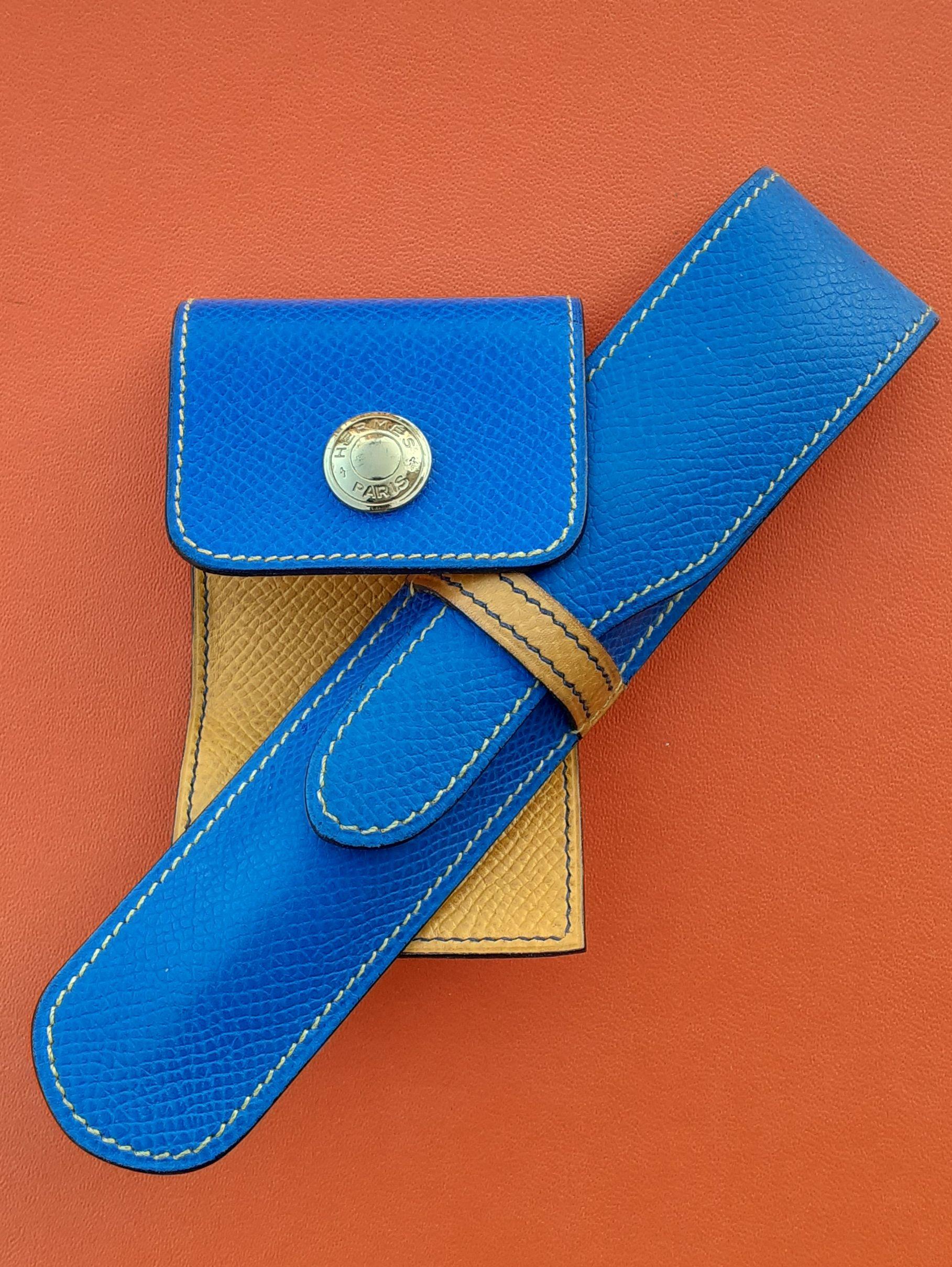 Hermès Set di astuccio per matite e note adesive in pelle blu e gialla in vendita 10