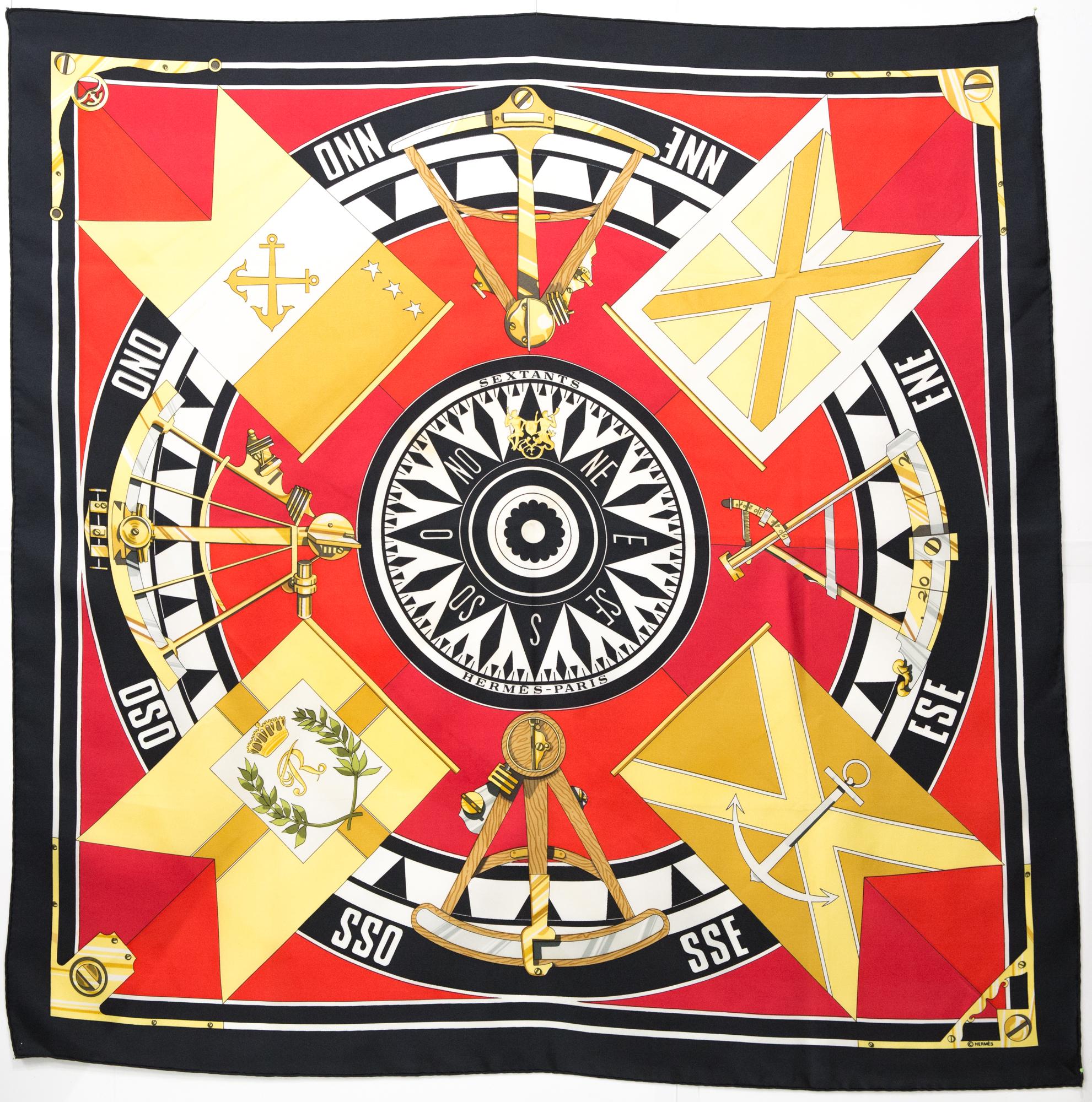 Hermes Sextants by L Dubigeon Silk Scarf For Sale 3